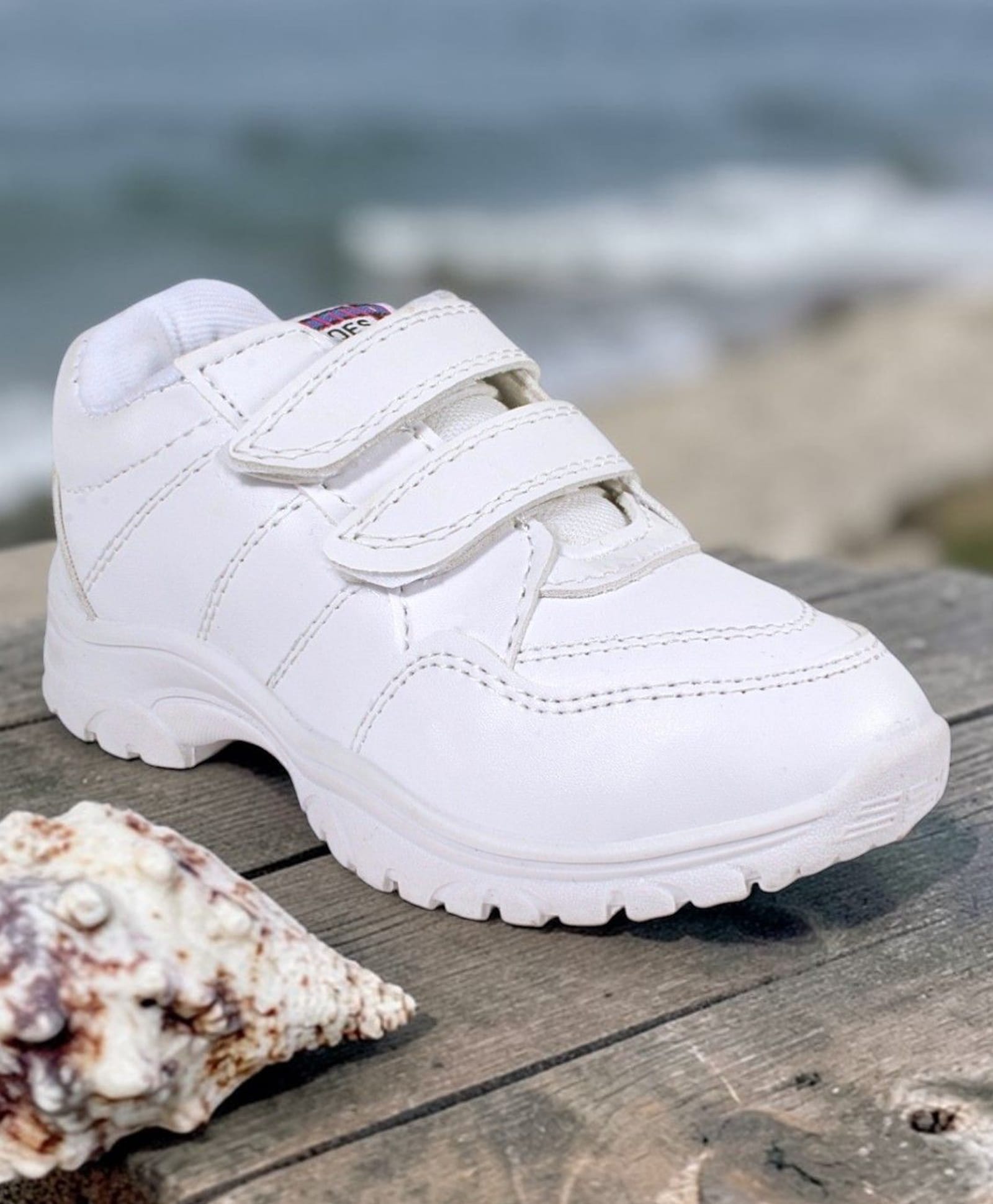 Trump Solid Velcro Closure School Shoes - White