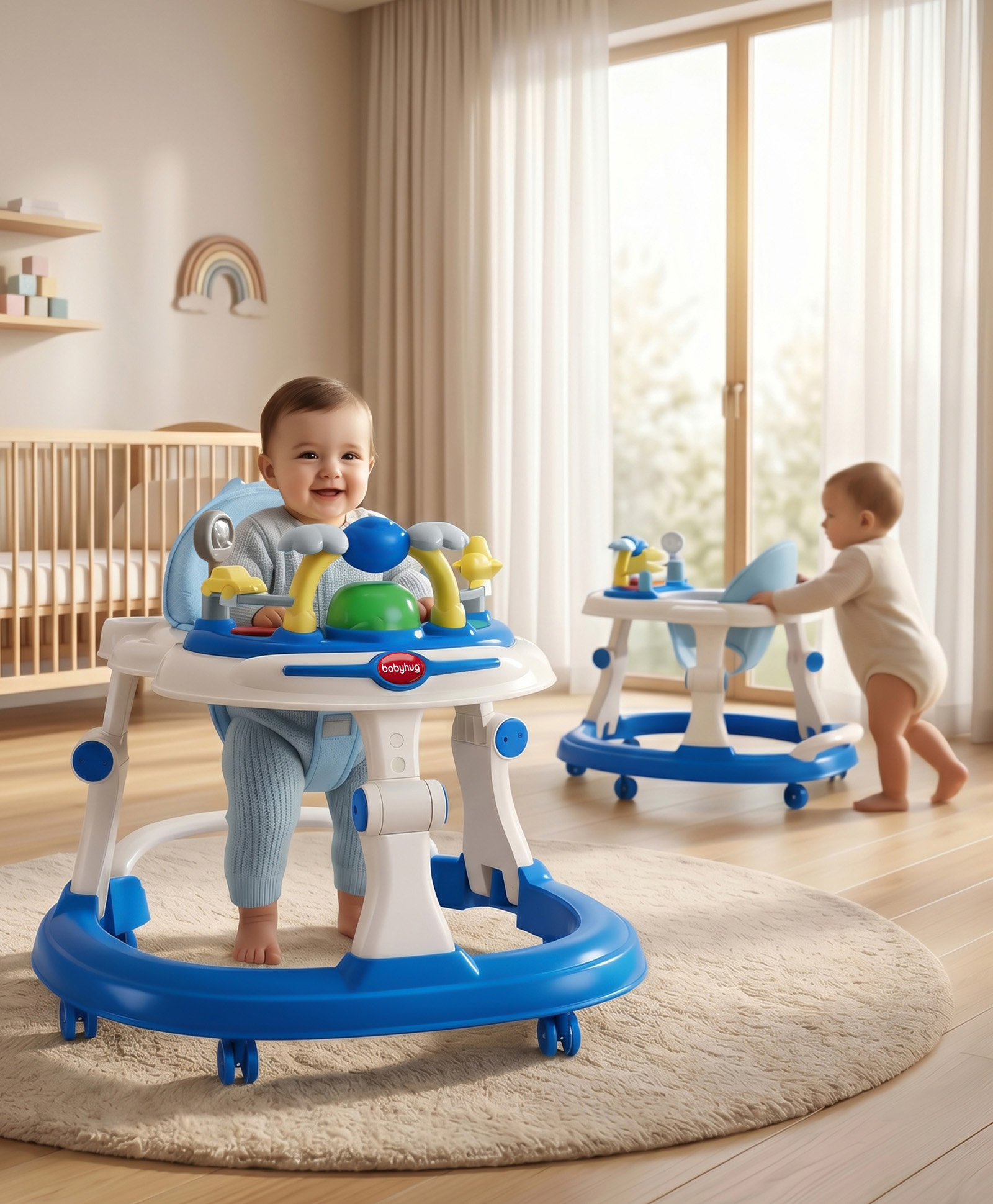 Babyhug 2-in-1 Baby Walker & Push Walker With Musical Play Tray - Blue| Soft Cushion Seat| Compact Fold| Caster Wheels| Adjustable Height| Removable Activity Tray| Toy for 9+ months| Gifting Option-image-38