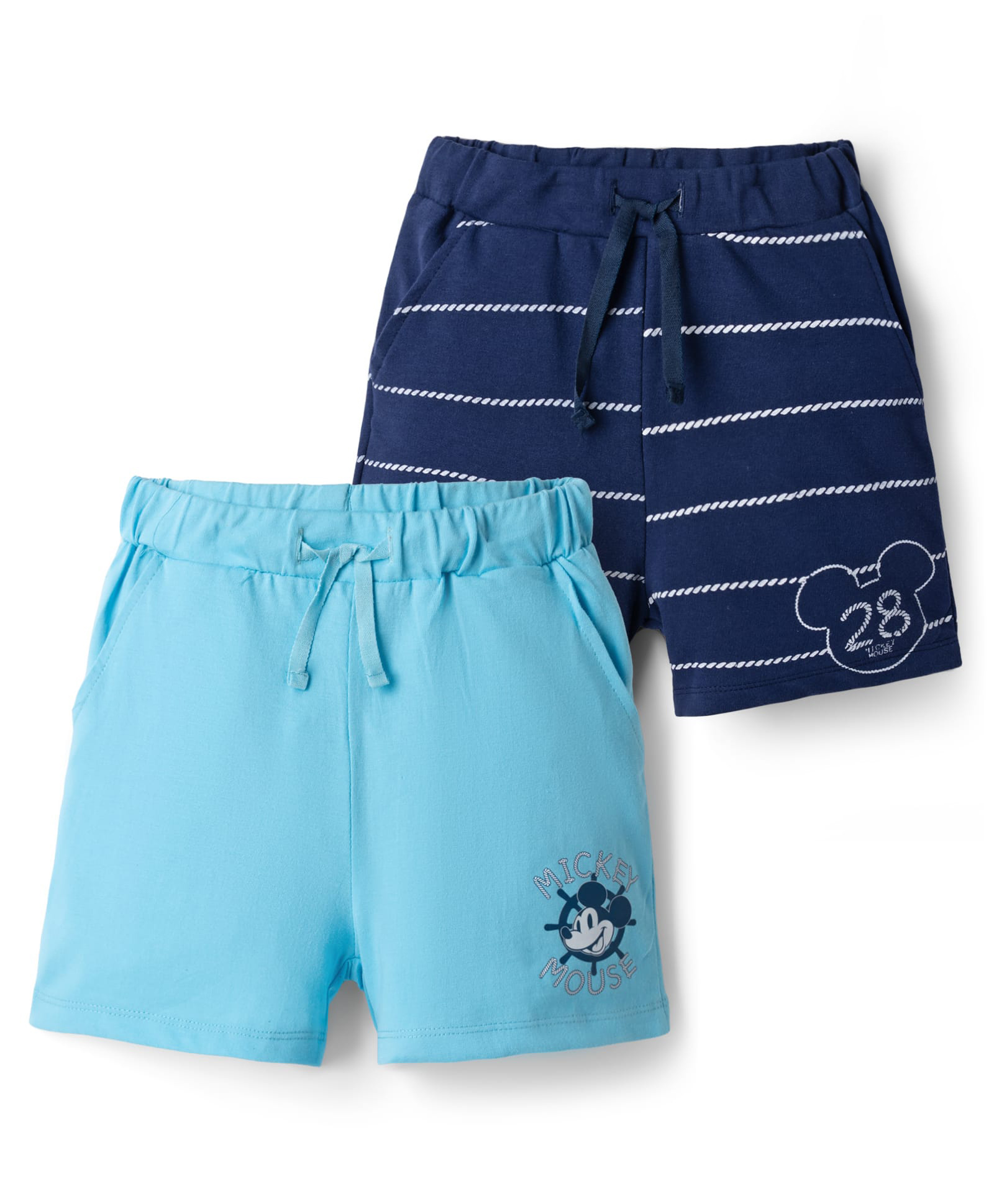 HoneyHap Disney Terry Knit Knee Length Striped & Mickey Mouse Printed Shorts Pack of 2 - Navy Blue-picture-21