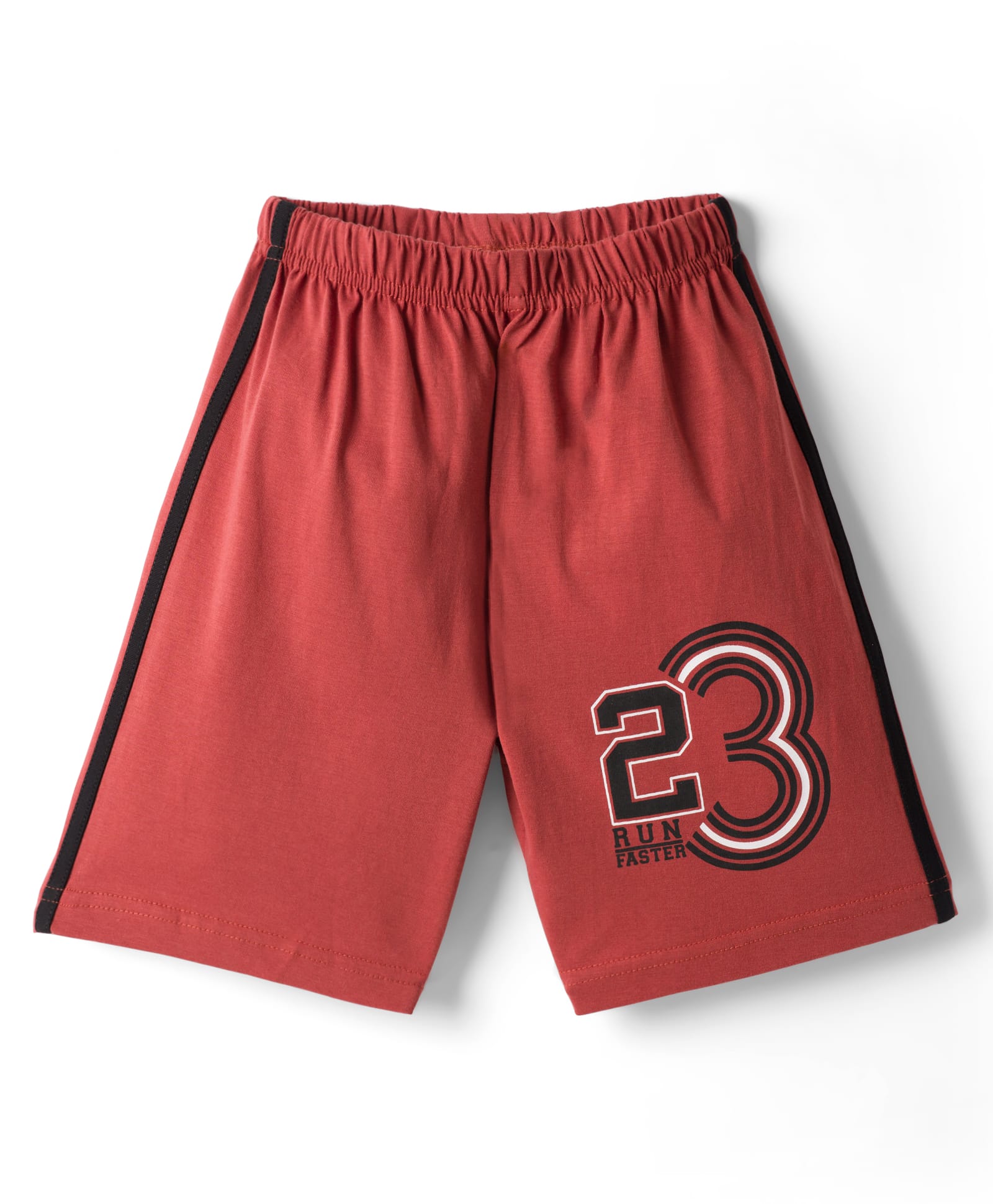 Taeko Single Jersey Knit Knee Length Shorts with Number Print & Tape Detailing - Red-picture-16