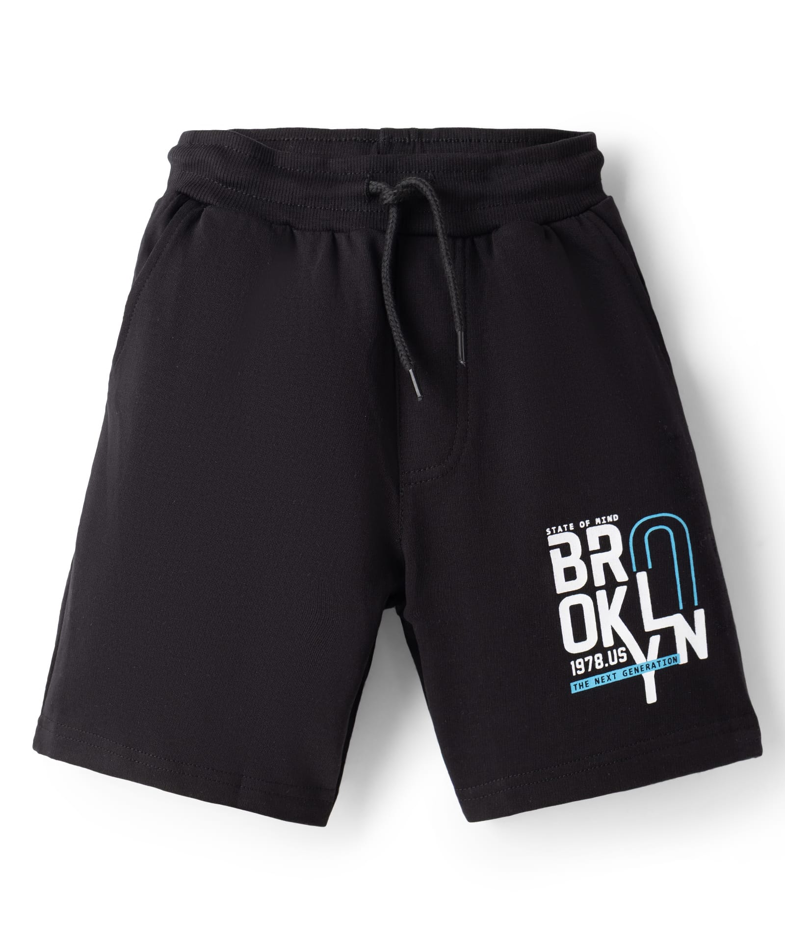 Taeko Single Jersey Knit Knee Length Shorts With Text Print - Black-image-43