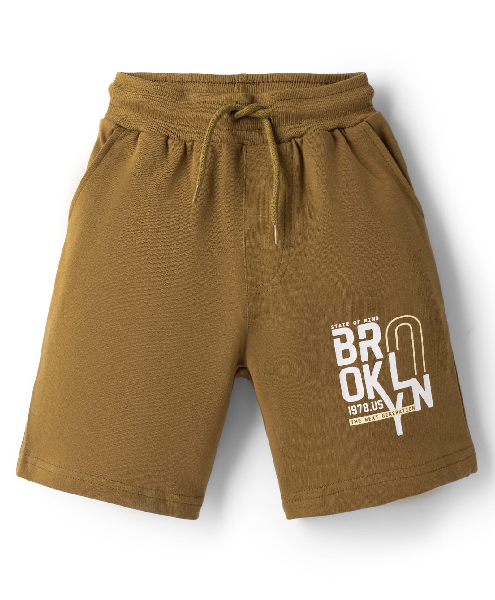 Taeko Single Jersey Knit Knee Length Shorts With Text Print - Brown-picture-28