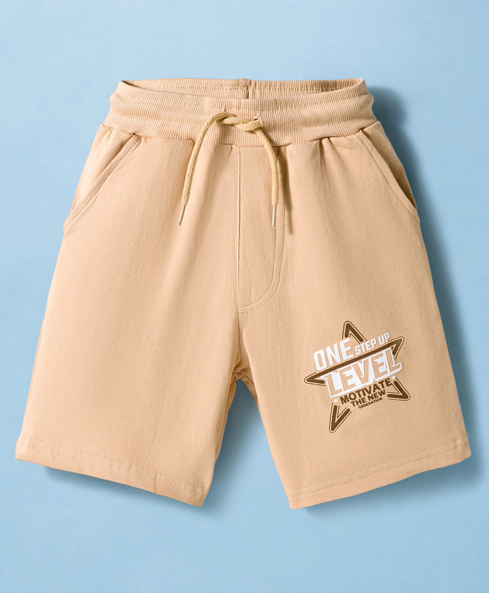 Taeko Single Jersey Knit Knee Length Shorts with Text Print - Light Brown-picture-27