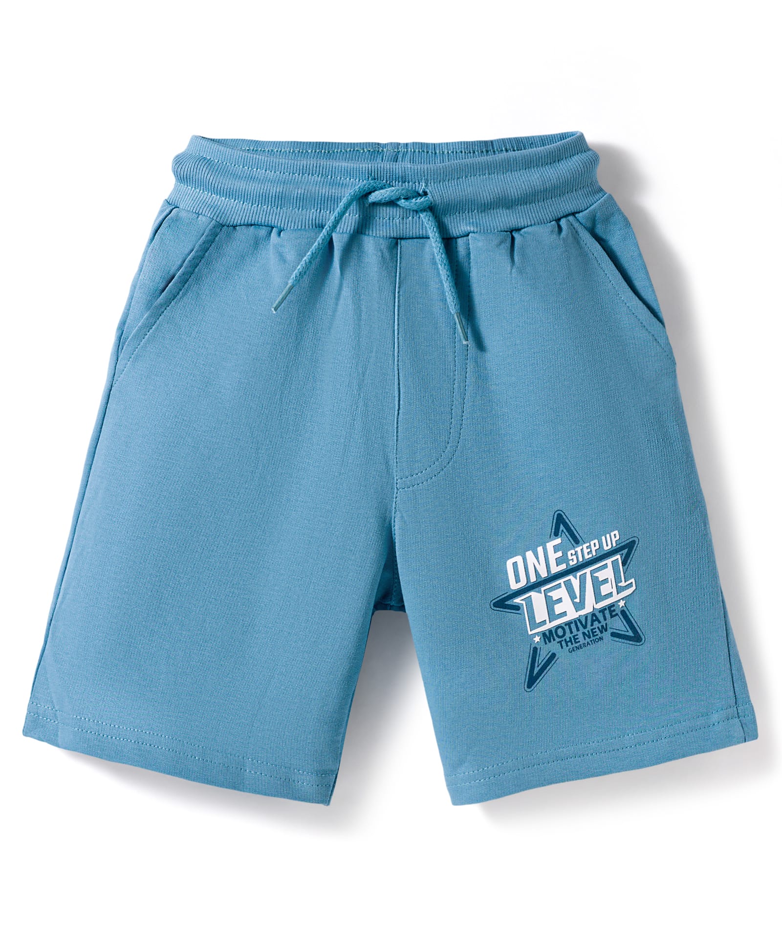 Taeko Single Jersey Knit Knee Length Shorts with Text Print - Blue-picture-24