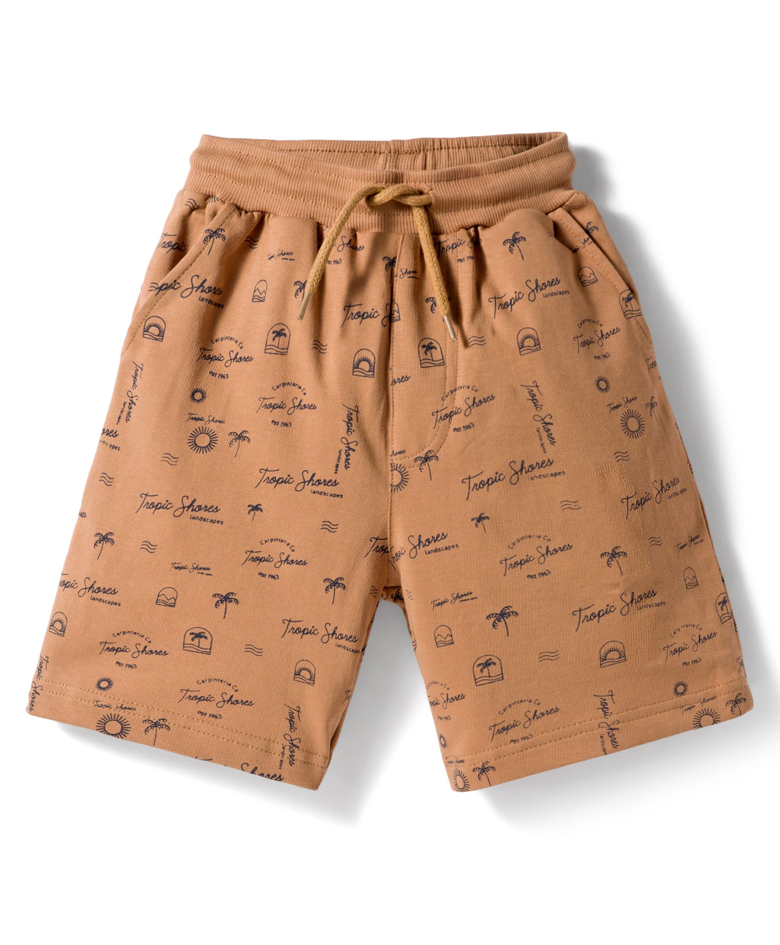 Taeko Single Jersey Knit Knee Length Shorts with Beach Theme Print - Light Brown-picture-25
