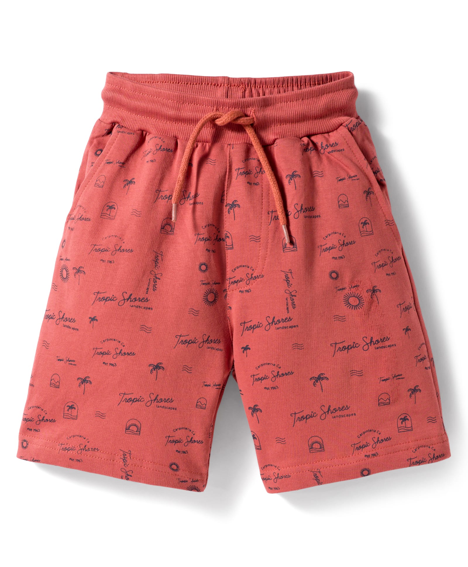 Taeko Single Jersey Knit Knee Length Shorts with Beach Theme Print - Red-picture-10