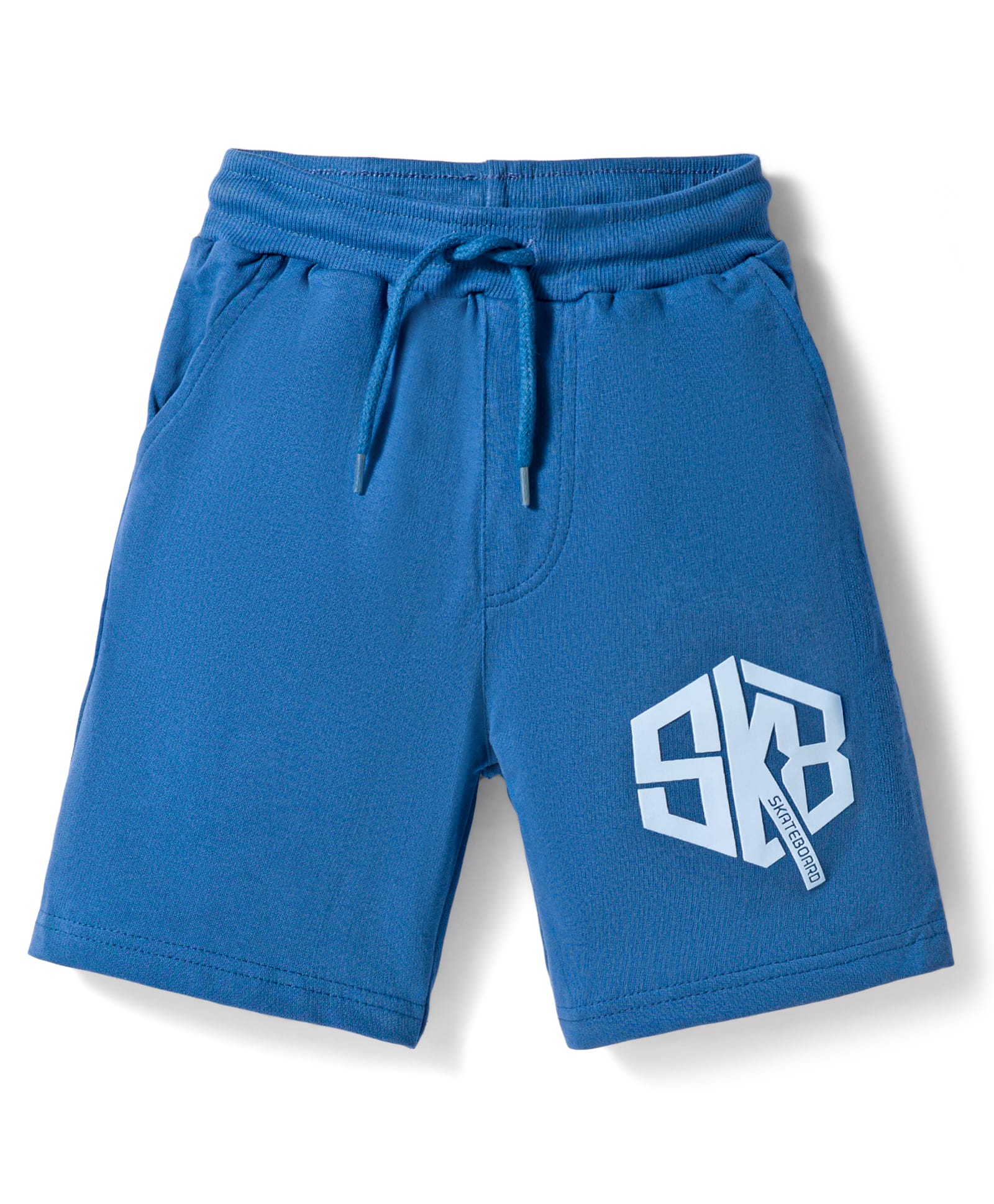 Taeko Single Jersey Knit Knee Length Shorts With Text Print - Blue-picture-43