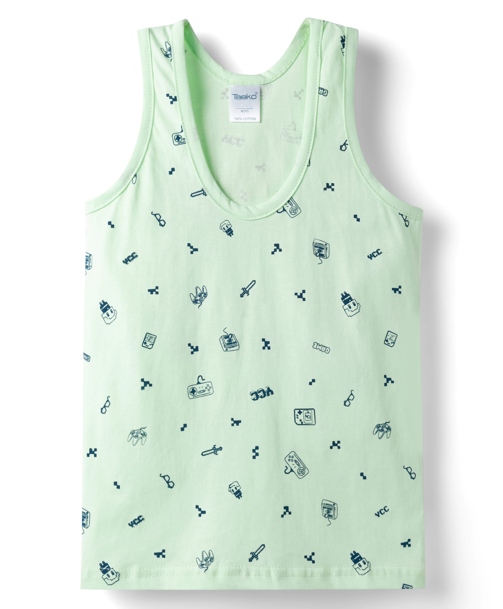 Taeko Single Jersey Knit Sleeveless Vest With Gaming Print - Green-image-4
