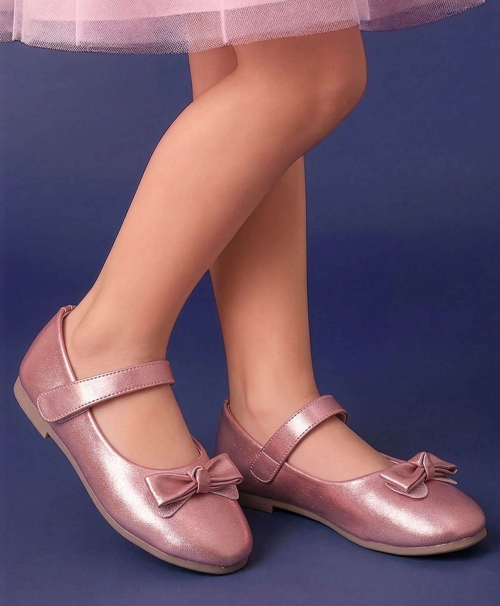 Pine Kids Velcro Closure Ballerina With Bow Applique - Rose Gold-image-12