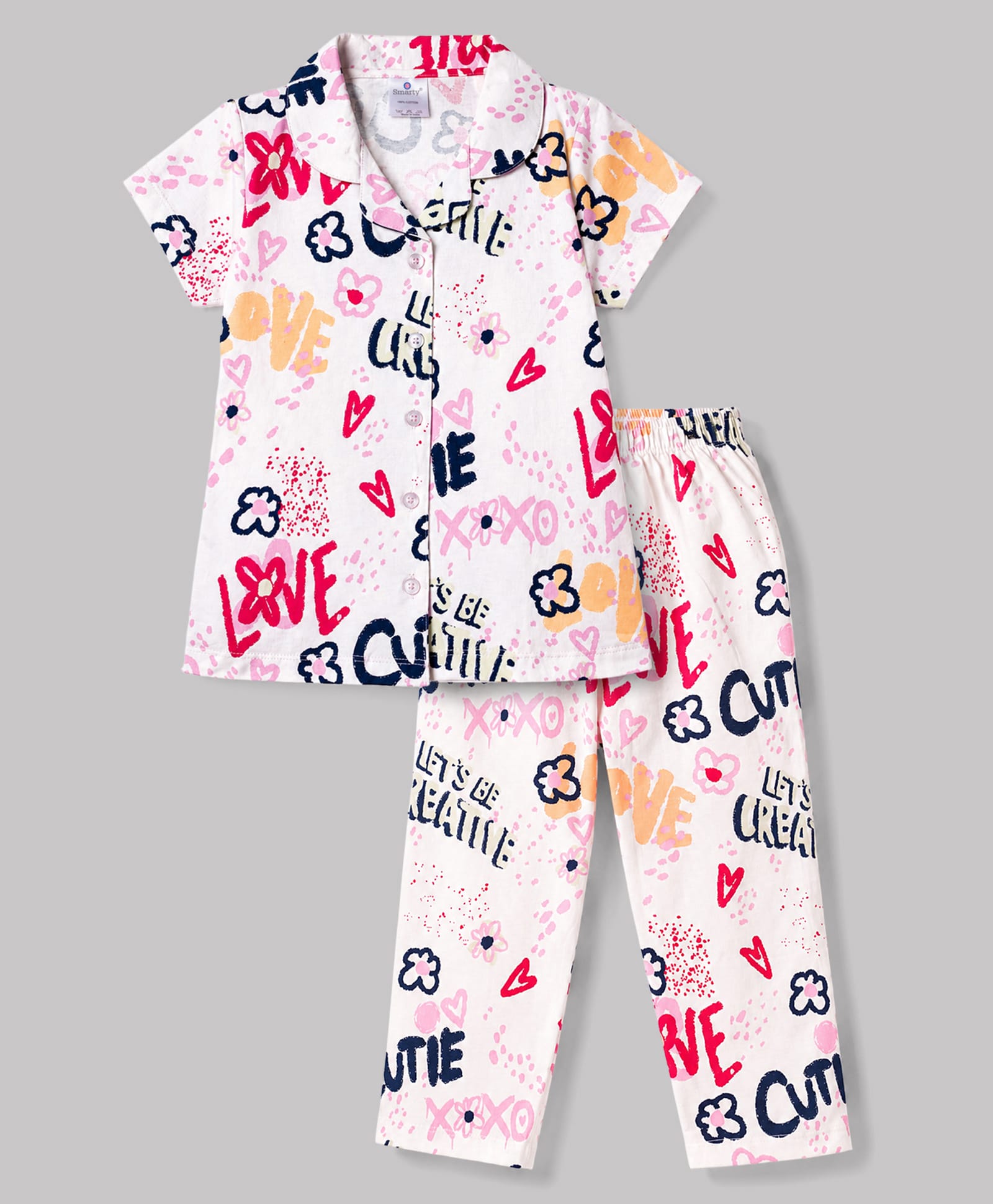 Smarty Girls Sinker Knit Half Sleeves Shirt & Pyjama Co-Ord Night Suit With Text Print - Baby Pink-picture-33