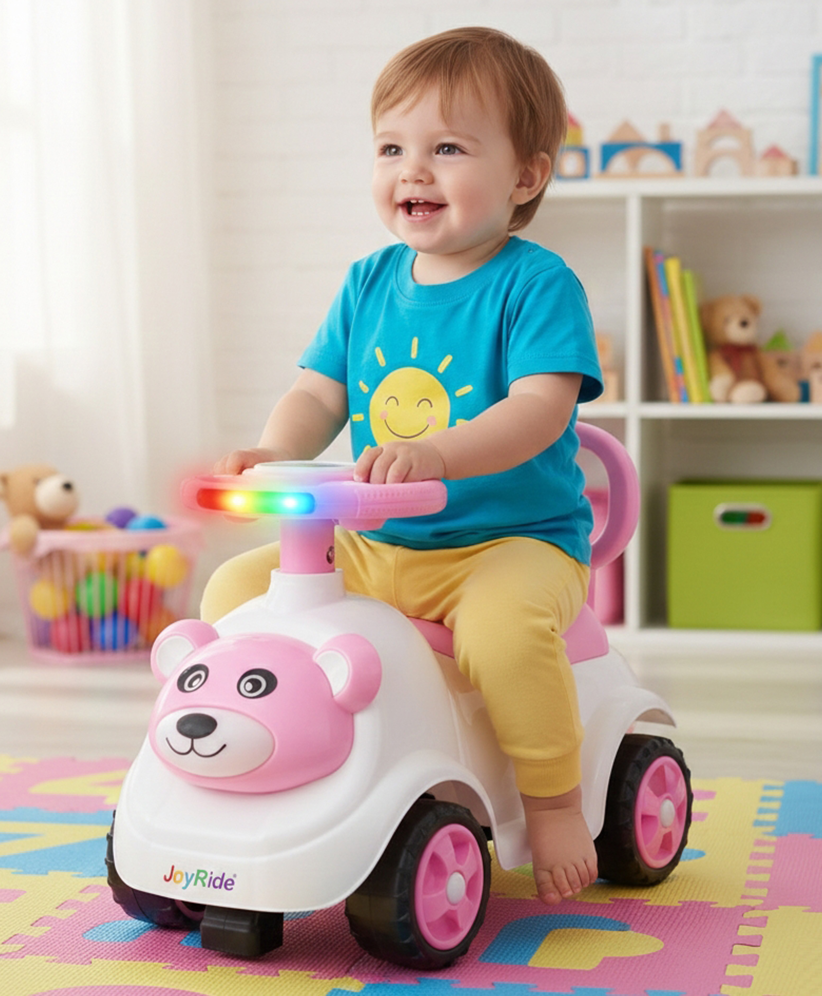 JoyRide Bear Toddler Push Car with Music & Lights 3 in 1 RideOn Toy for Boys & Girls (Ages 12 MONTHS 4 YEARS) Sturdy Construction with Safety Backrest & Under Seat Storage-picture-27