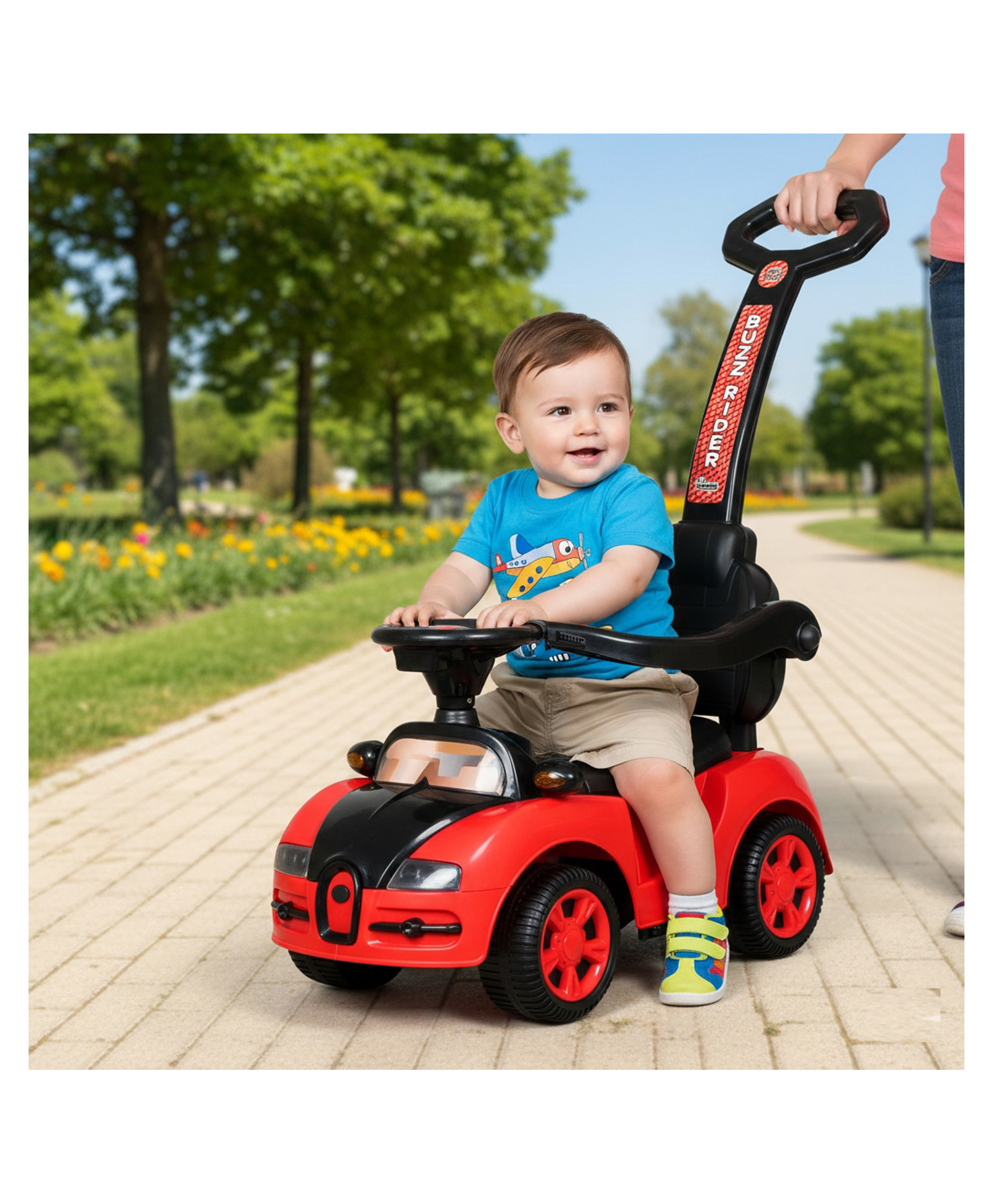 JoyRide Buzz PLUS Rider Car for Kids with Music & Horn Steering, with Back Support ,Handle, Seat Storage - Red-image-36