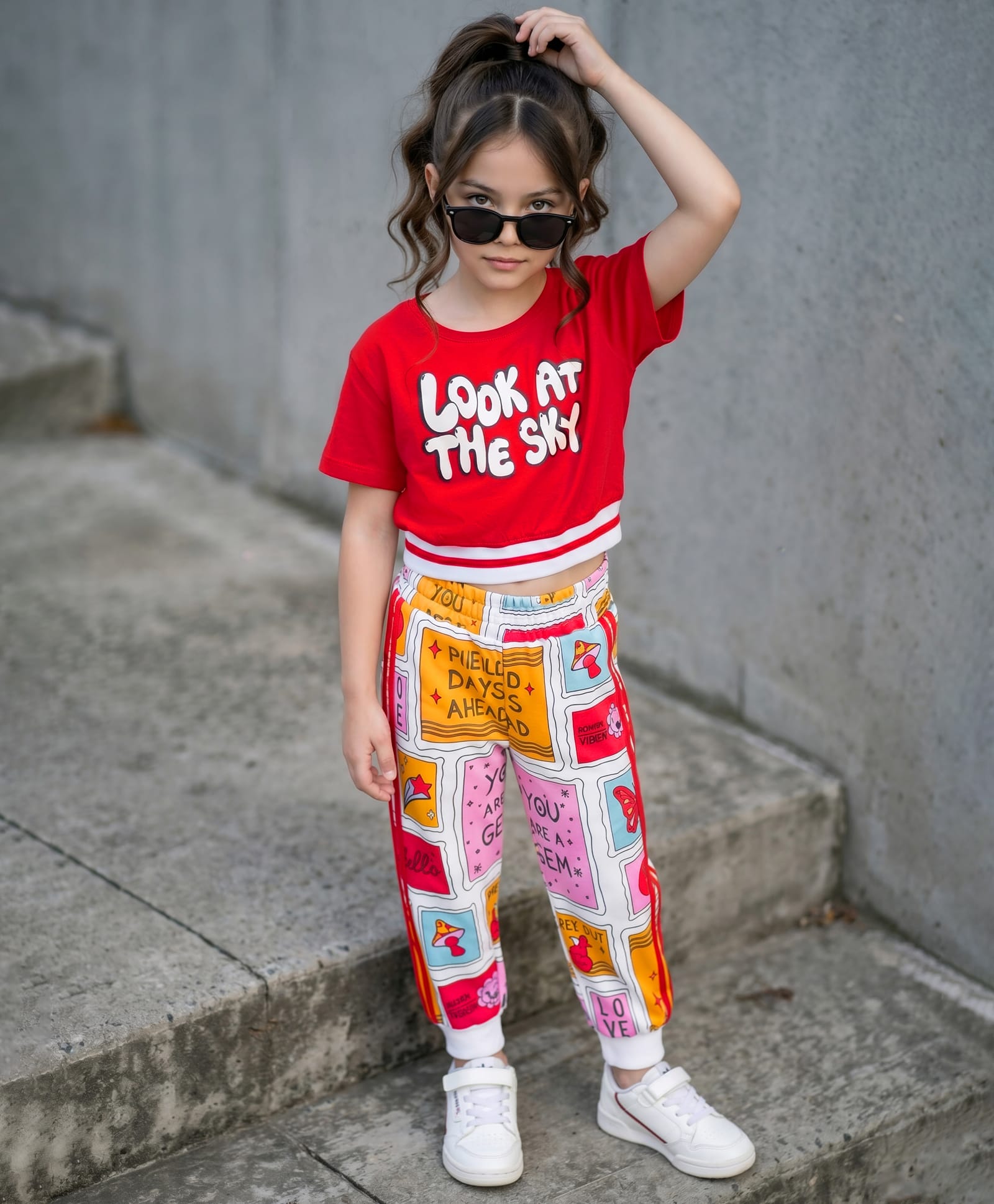OLLINGTON ST. Sinker Knit Half Sleeves Top & Pant Set With Text Print - Multicolor-image-43