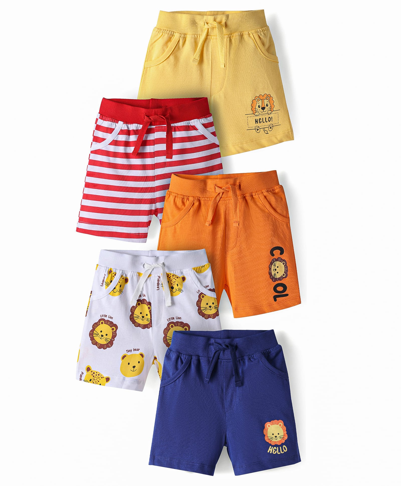 Doodle Poodle 100% Cotton Single Jersey Knit Knee Length Shorts With Lion Print Pack of 5 - Multicolor-picture-24