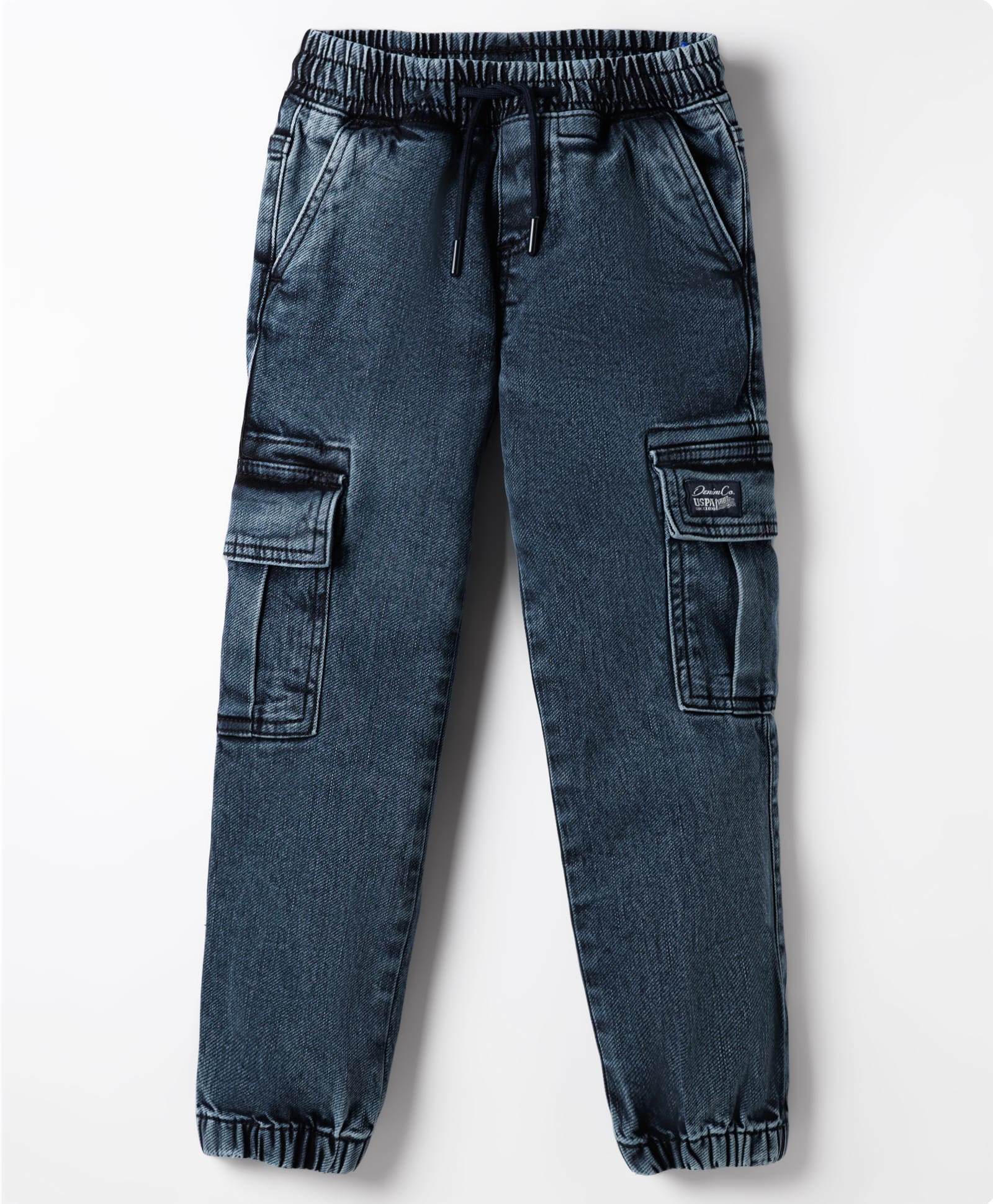US Polo Assn Full Length Solid Colour Denim Jeans with Cargo Pockets - Charcoal Grey-image-37
