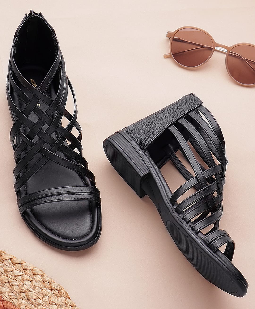 TRASE Strap Detailed Solid Zip Closure Sandals - Black-picture-27