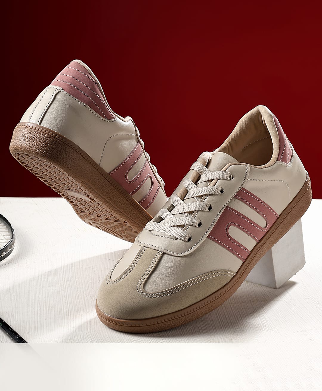 TRASE Abstract Designed Lace Up Shoes - Peach-image-48
