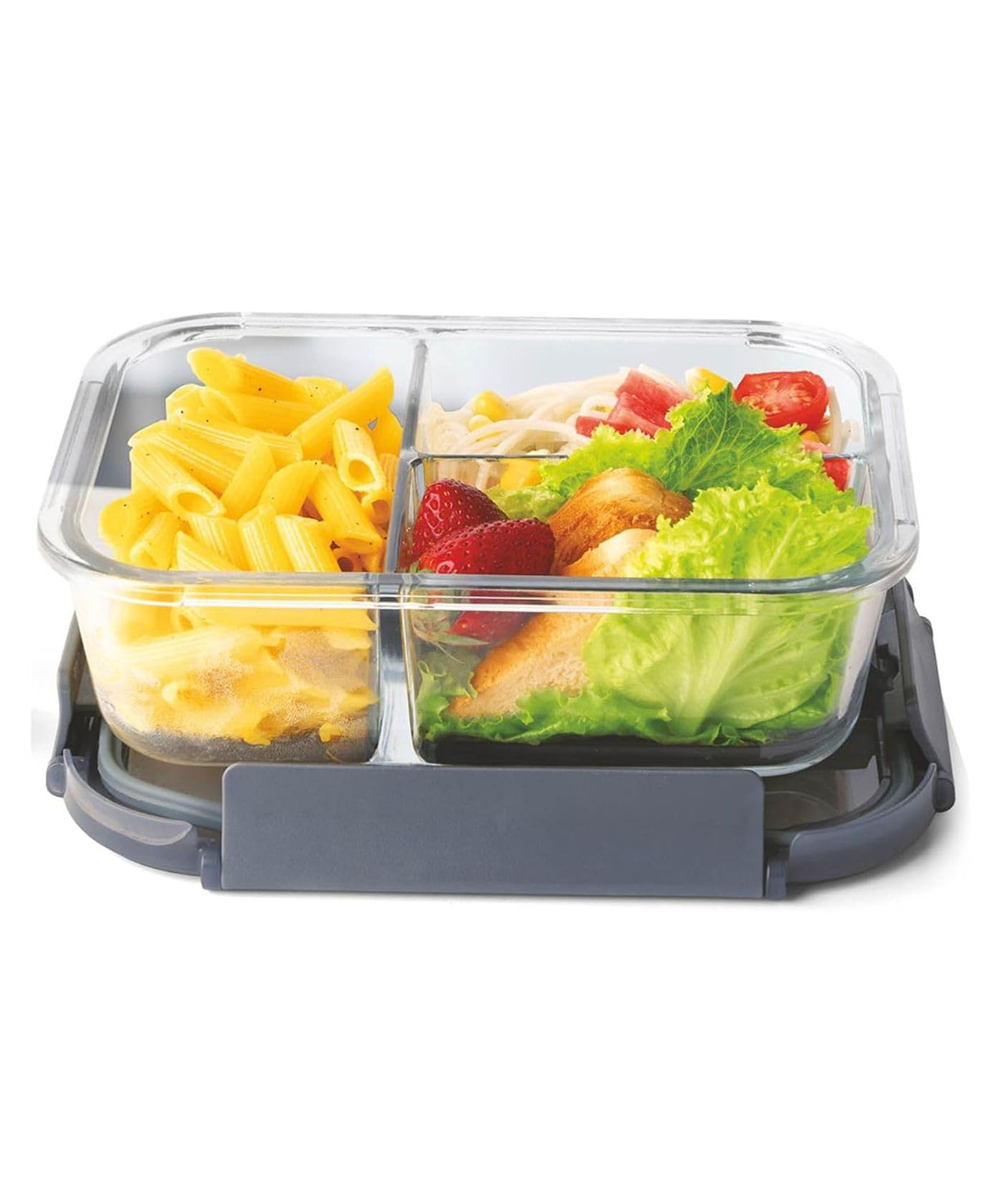 Signoraware Slim Borosilicate Glass Three Compartment Lunch box | Leakproof Silicone seal | Heat Resistant | Great for Office & outdoor Activities | Best for Storing Leftovers (1 Ltr | Clear)-image-20