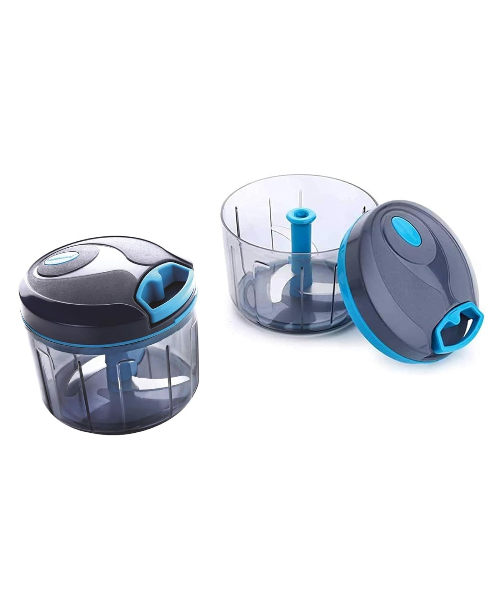 Signoraware Quick Chopper (BIG) Multipurpose Manual Vegetable, Dry Fruit and Onion Handy Chopper and Quick Cutter Machine for Kitchen with 3 Stainless Steel Blade, 725ml+725ml, Set of 2, Cocoa Grey-image-2