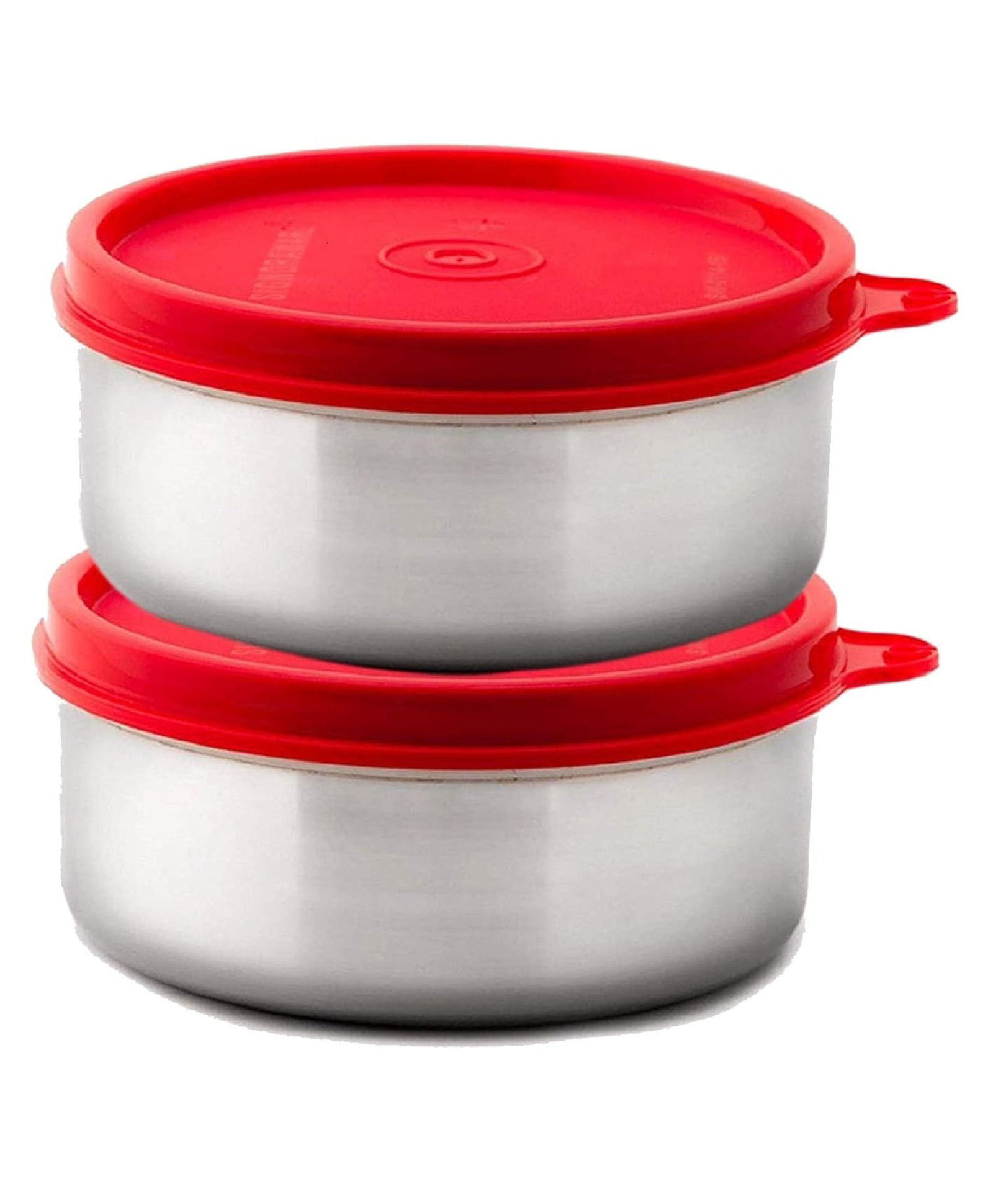 SignoraWare Executive Stainless Steel Storage Container | Airtight & Leakproof | Dishwasher safe | Non Toxic | Leftover Storage | Great For Office, Home & Picnics (350ml x 2 | Set of 2 | Red)-image-4