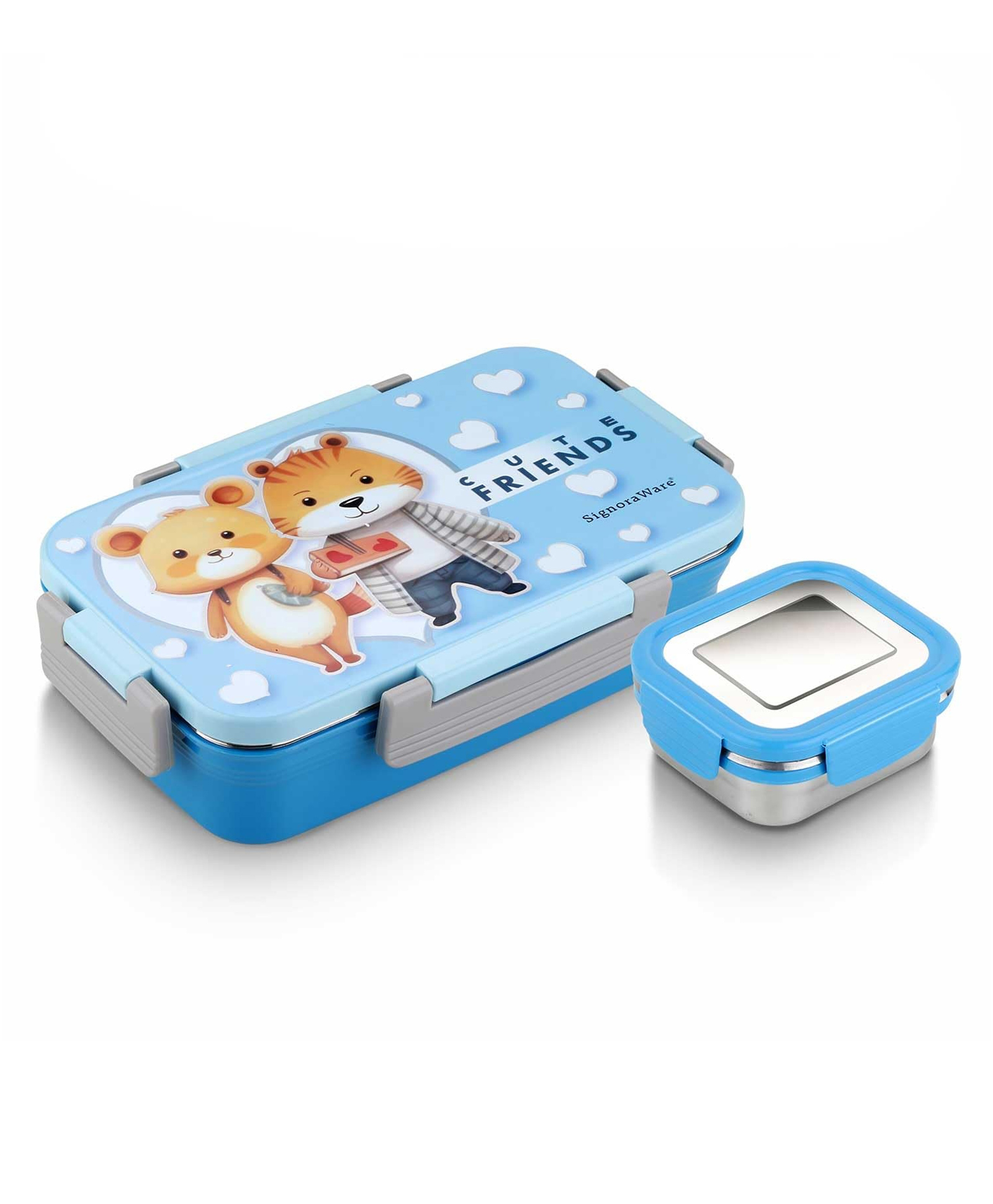 SignoraWare Nugget Stainless Steel Lunch Box | Airtight & Leakproof | Microwave Safe | Maintain Crispness | Ideal for School Kids | Great for Picnic & Outdoor Activities (700ml + 130ml | SkyBlue)-picture-30