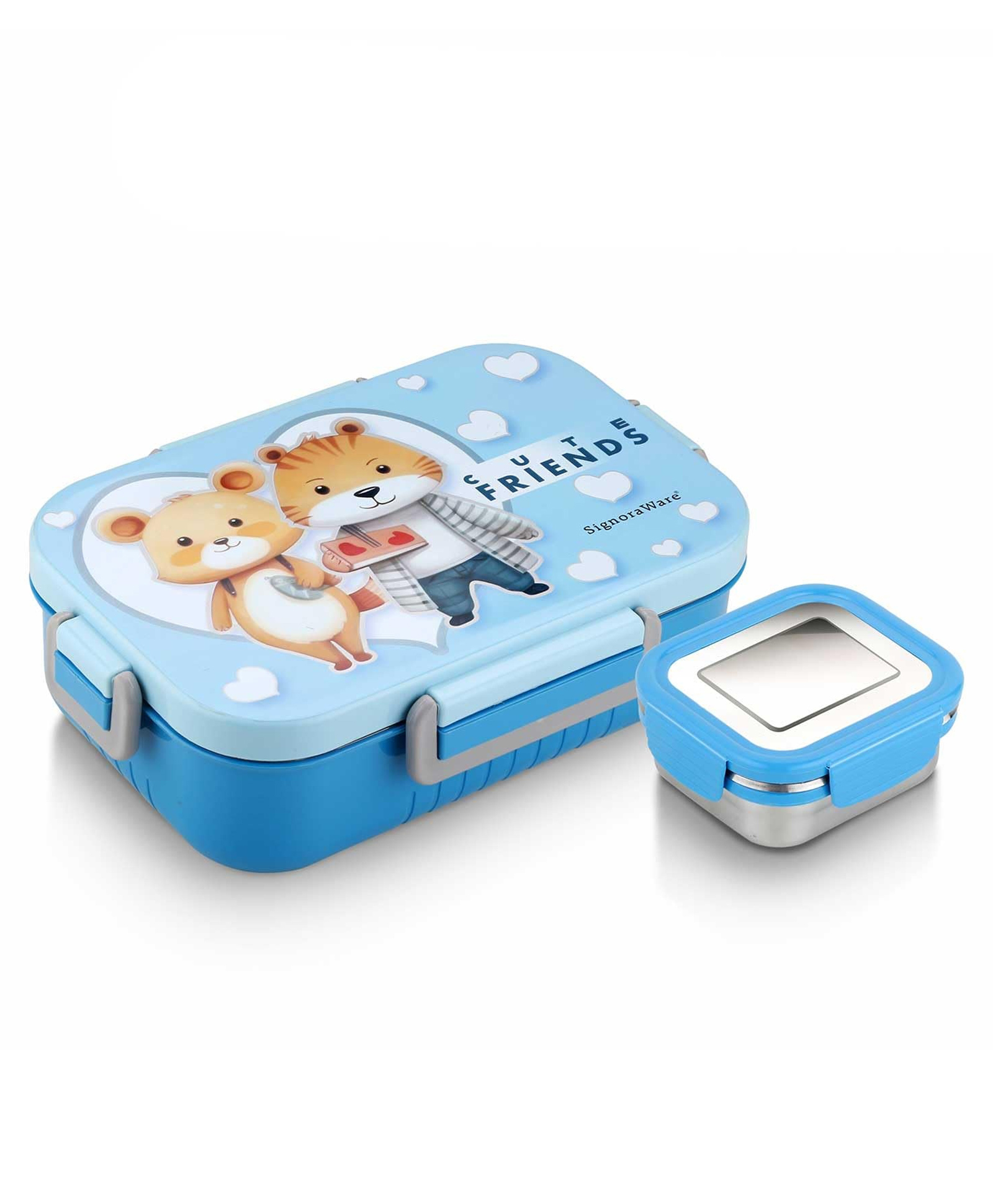 SignoraWare Chipmunk Stainless Steel Printed Lunch Box for Kids | Airtight Lid with Clip Lock | Maintain Freshness & Crispness | Great for School, Picnic & Outdoors (850ml + 160ml | Sky Blue)-picture-48