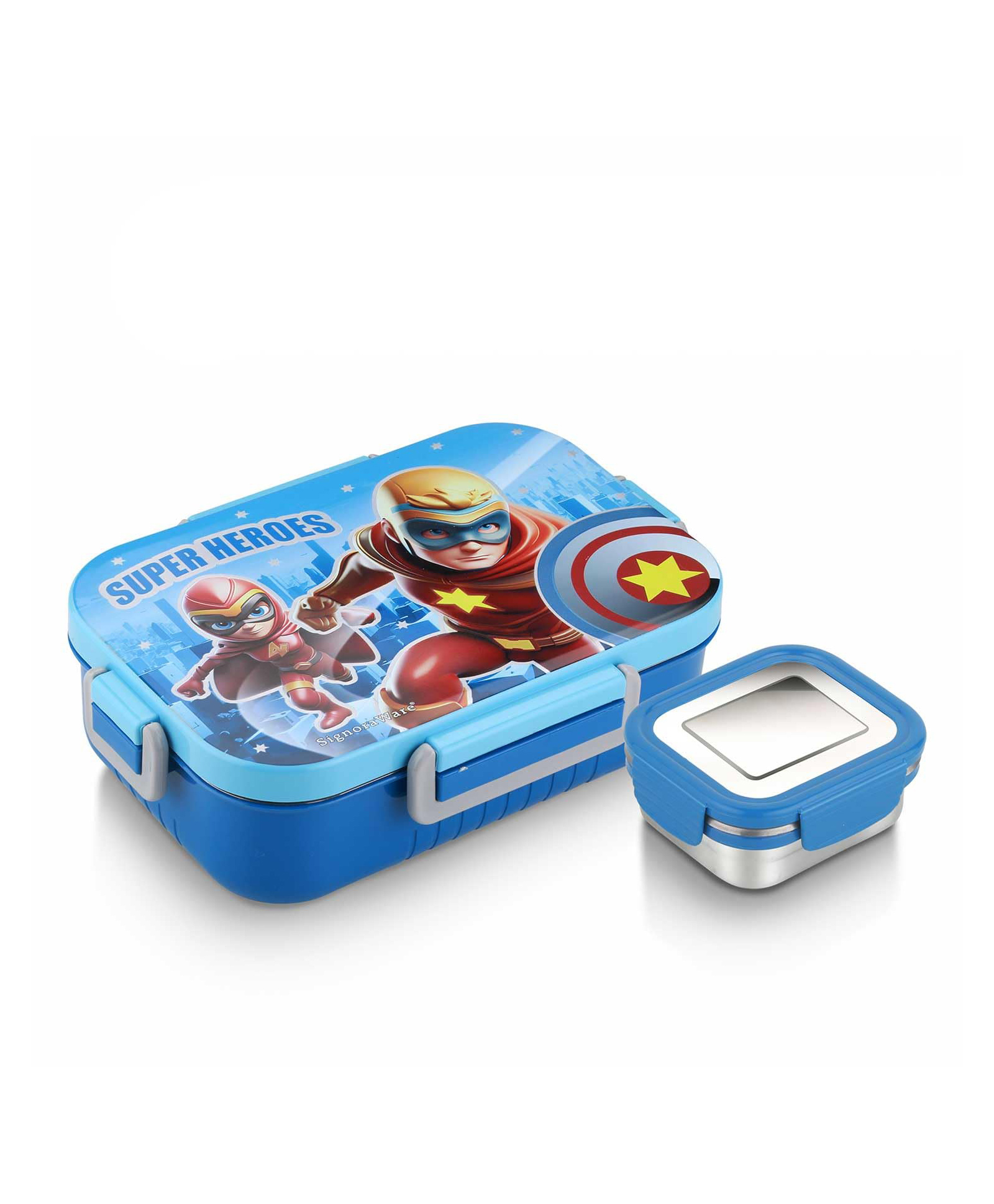 SignoraWare Chipmunk Stainless Steel Printed Lunch Box | Airtight & Leakproof | Maintain Freshness & Crispness | Ideal for School Kids | Great for Picnic & Outdoor Activities (850ml + 160ml | Blue)-picture-0