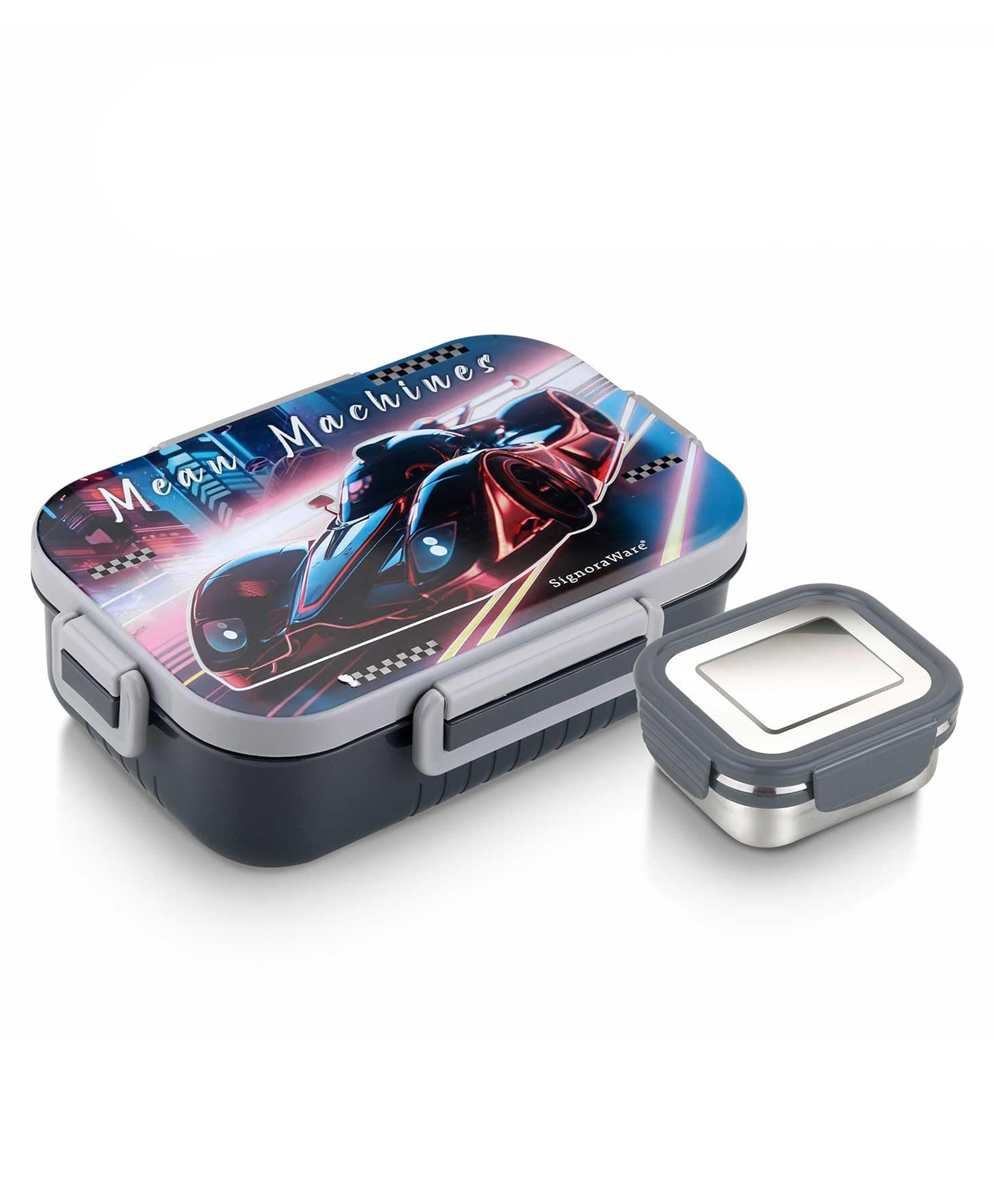 SignoraWare Chipmunk Stainless Steel Printed Lunch Box with Clip Lock Lid | Airtight & Leakproof | Maintain Freshness & Crispness | Great for School Kids, Picnics & Outdoors (850ml + 160ml | Black)-picture-23