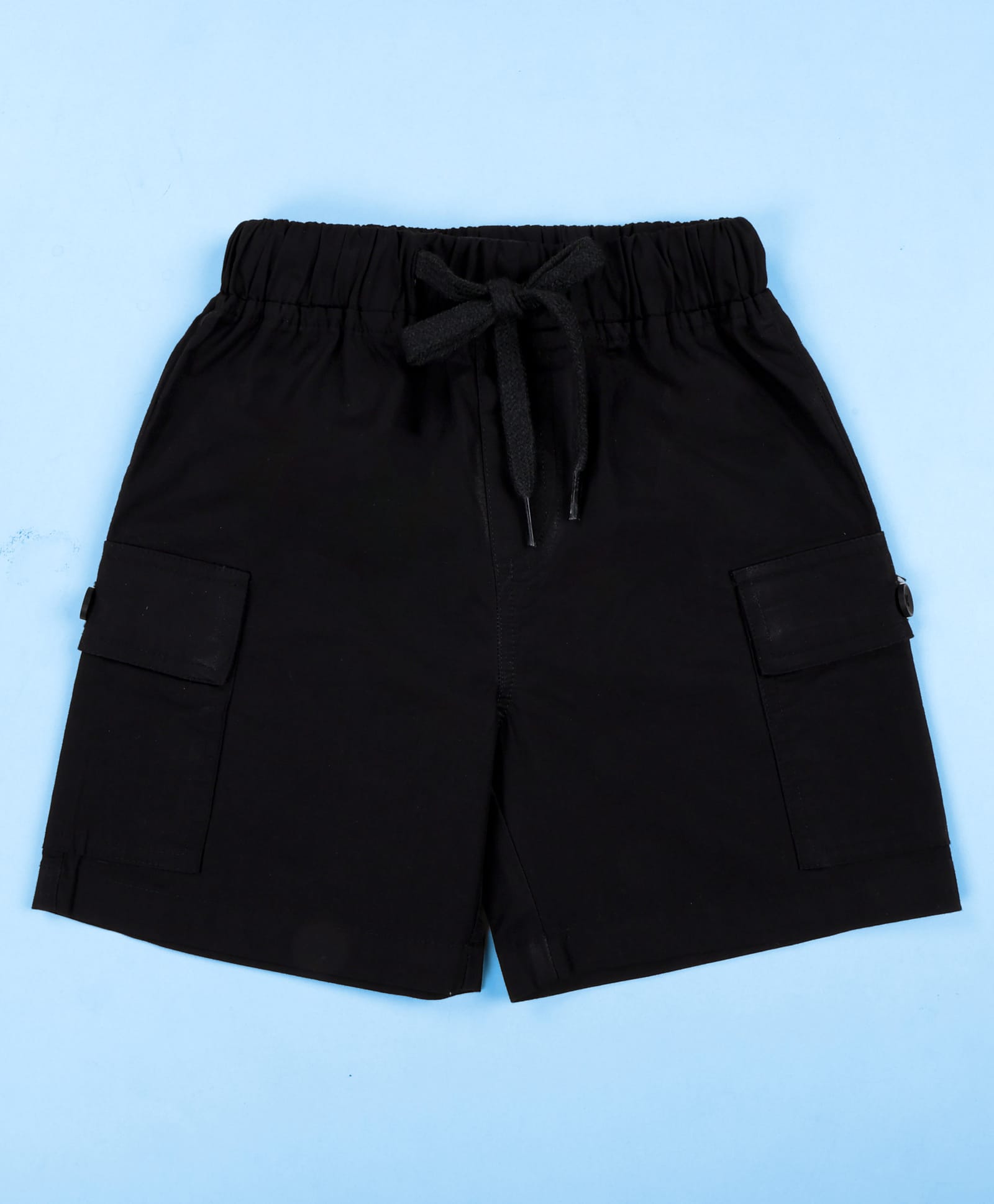 Kiddopanti Cotton Woven Solid Cargo Style Shorts - Black-picture-15