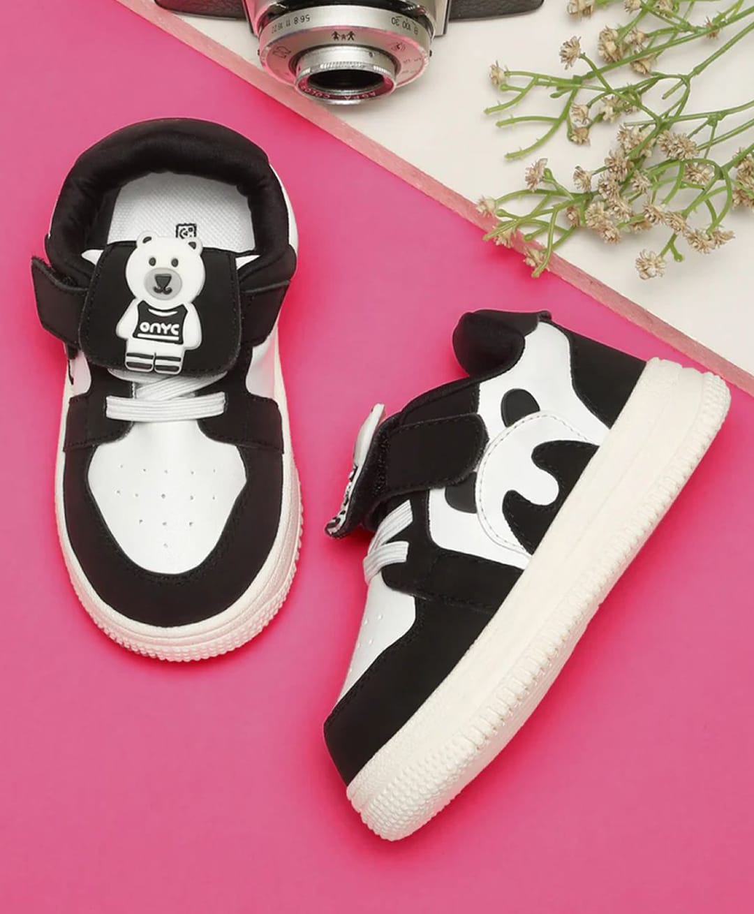 ONYC Colour Blocked Bear Applique Detailed Velcro Closure Shoes - Black-picture-22