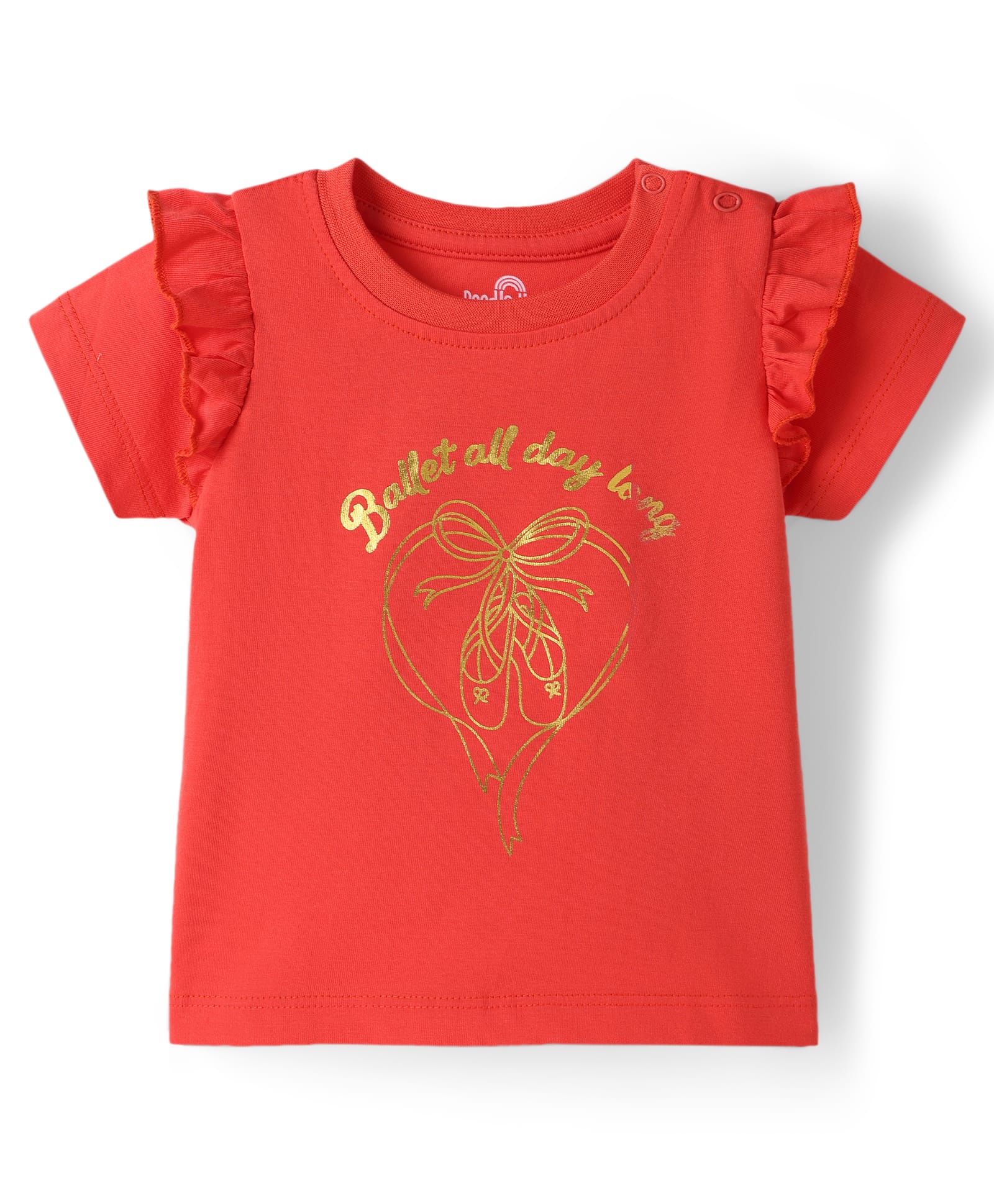 Doodle Poodle 100% Cotton Knit Half Sleeves Top with Foil Ballerina Print - Red-image-31