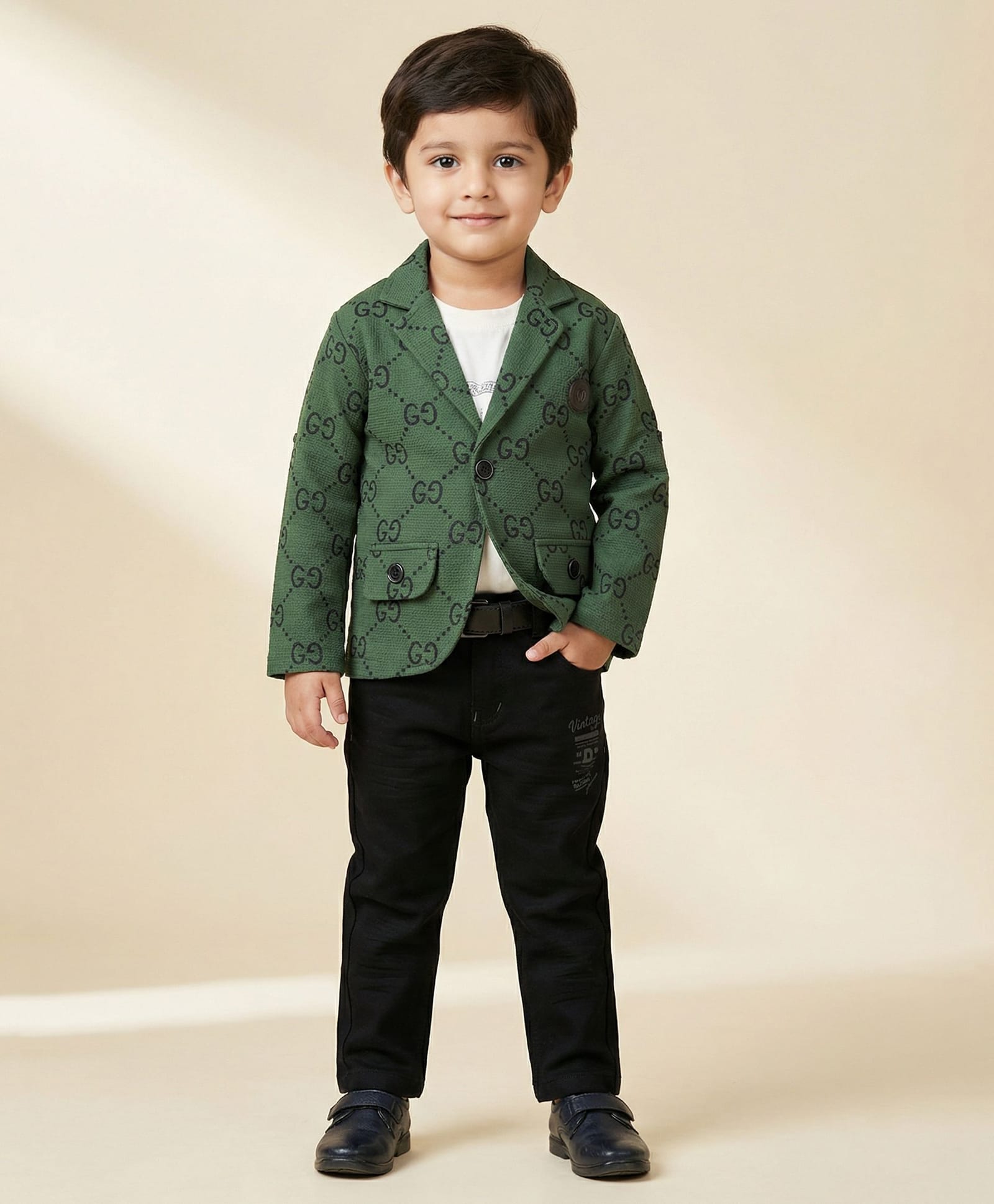 Rikidoos Cotton Woven Full Sleeves Printed Blazer With Inner Tee Trouser & Belt - Green-image-34