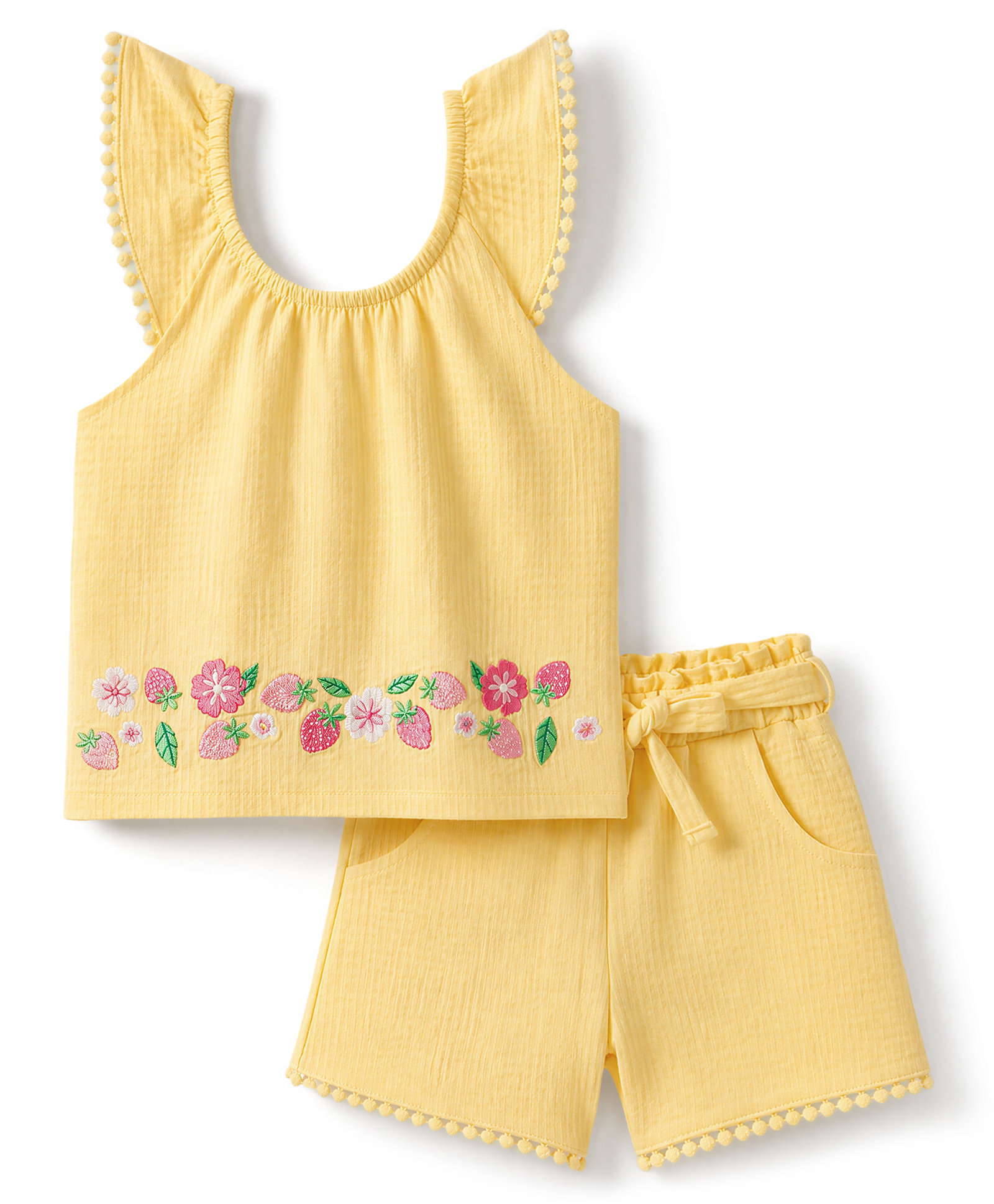 Babyhug Single Jersey Knit Sleeveless Floral & Tropical Theme Embroidered Top & Shorts Set - Orange-image-5