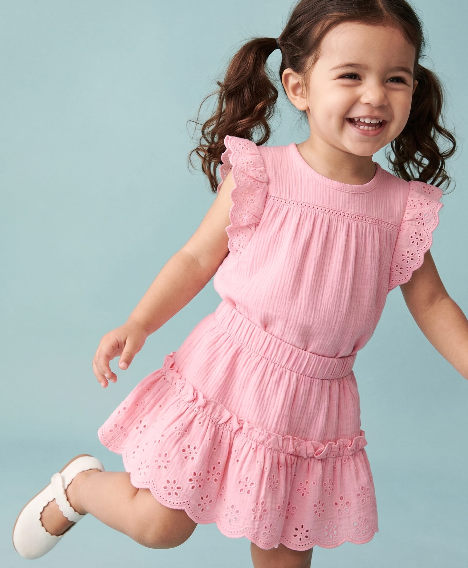 Babyhug Cotton Woven Frill Sleeves Schiffili Top & Skirt Set - Pink-image-26