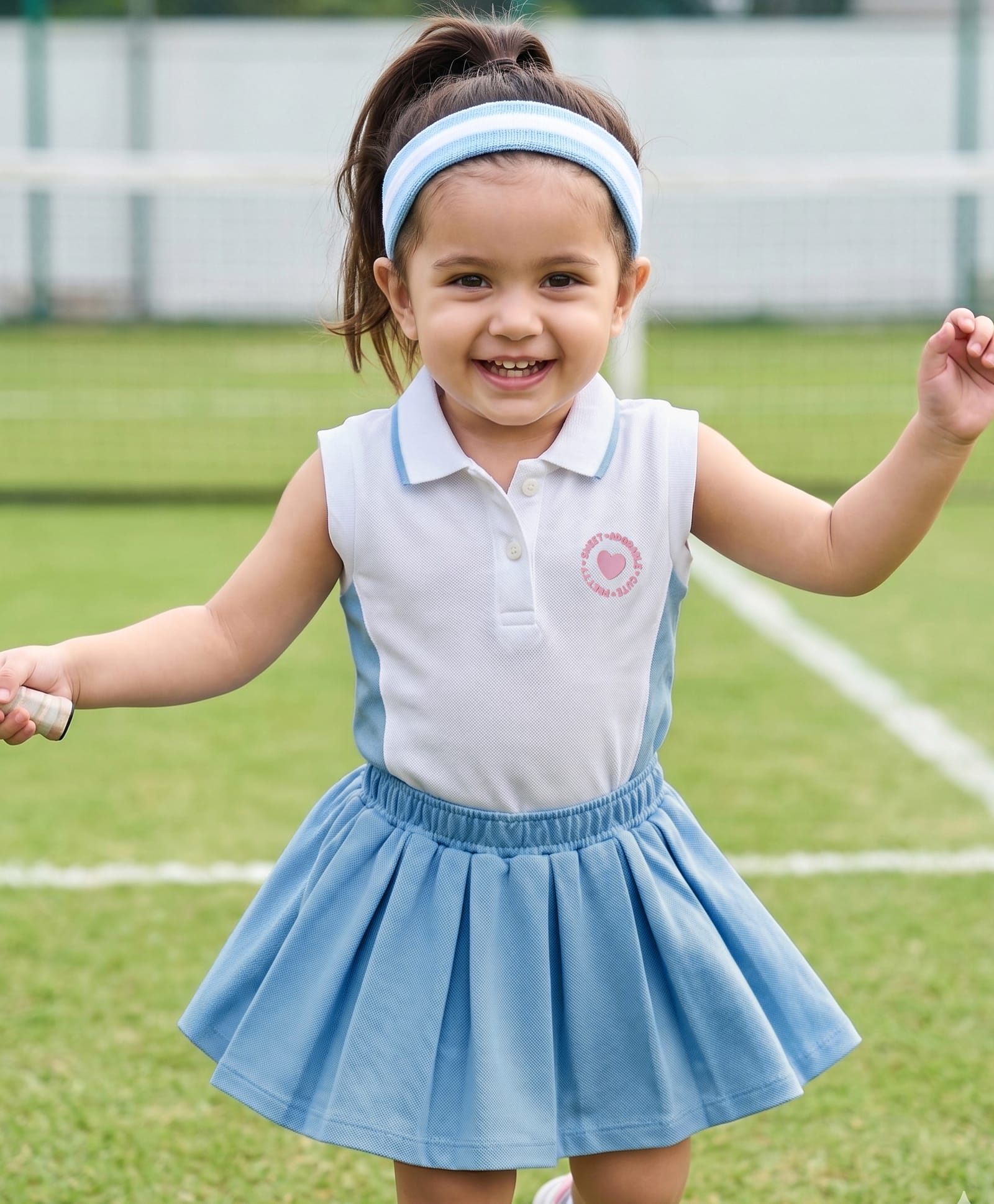 Babyhug Single Jersey Knit Sleeveless Top & Skirt Set With Heart Print - White & Blue-image-45