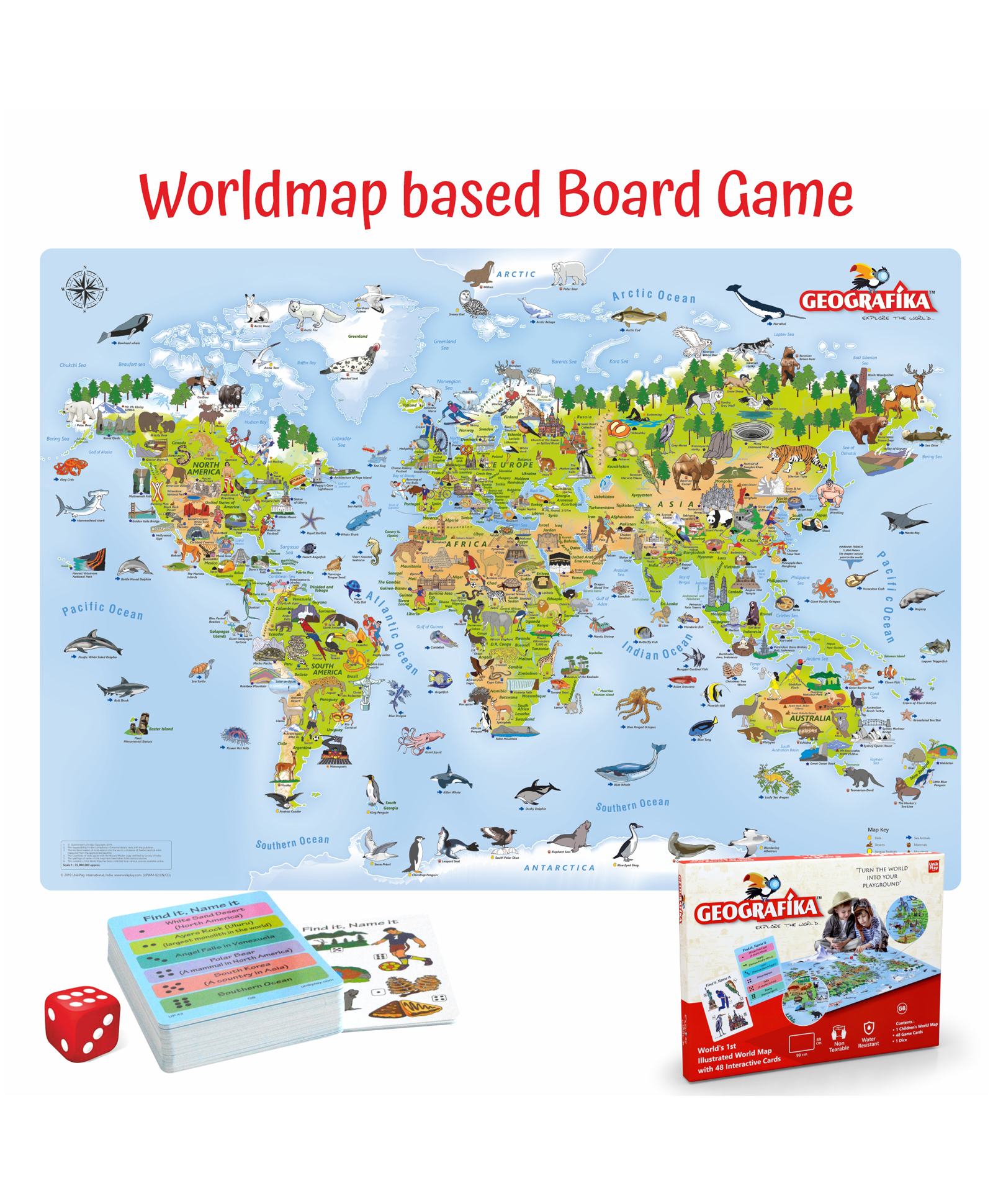 UnikPlay Geografika Illustrated World Map Game & 48 Cards | Educational Geography Board Game for Kids 6 Years Up | Learn Fun Facts & Countries | Screen-Free Learning Activity & Family Game Night-picture-24