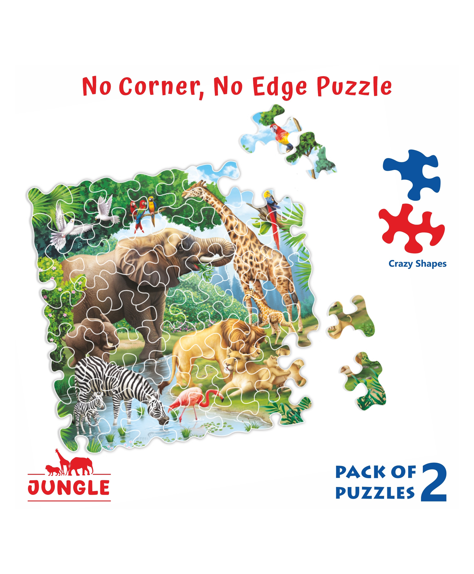 UnikPlay Go Crazy Jigsaw Puzzle Jungle Animal Theme Unique Shaped Pieces Educational Toy Birthday & Return Gift Pack of 2 - 100 Pieces-image-48