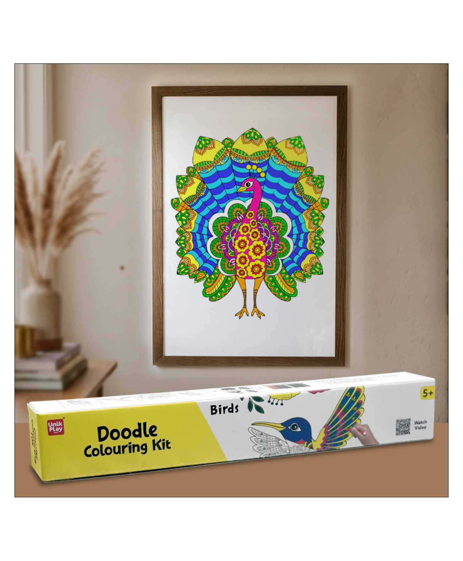 UnikPlay Doodle Colouring Kit for Kids | 4 Giant Colouring Posters & 12 Sketch Pens | DIY Art and Craft Set | Birthday & Return Gift | Travel Activity Toy for Boys & Girls Ages 5-10 Yrs Birds Theme-picture-13