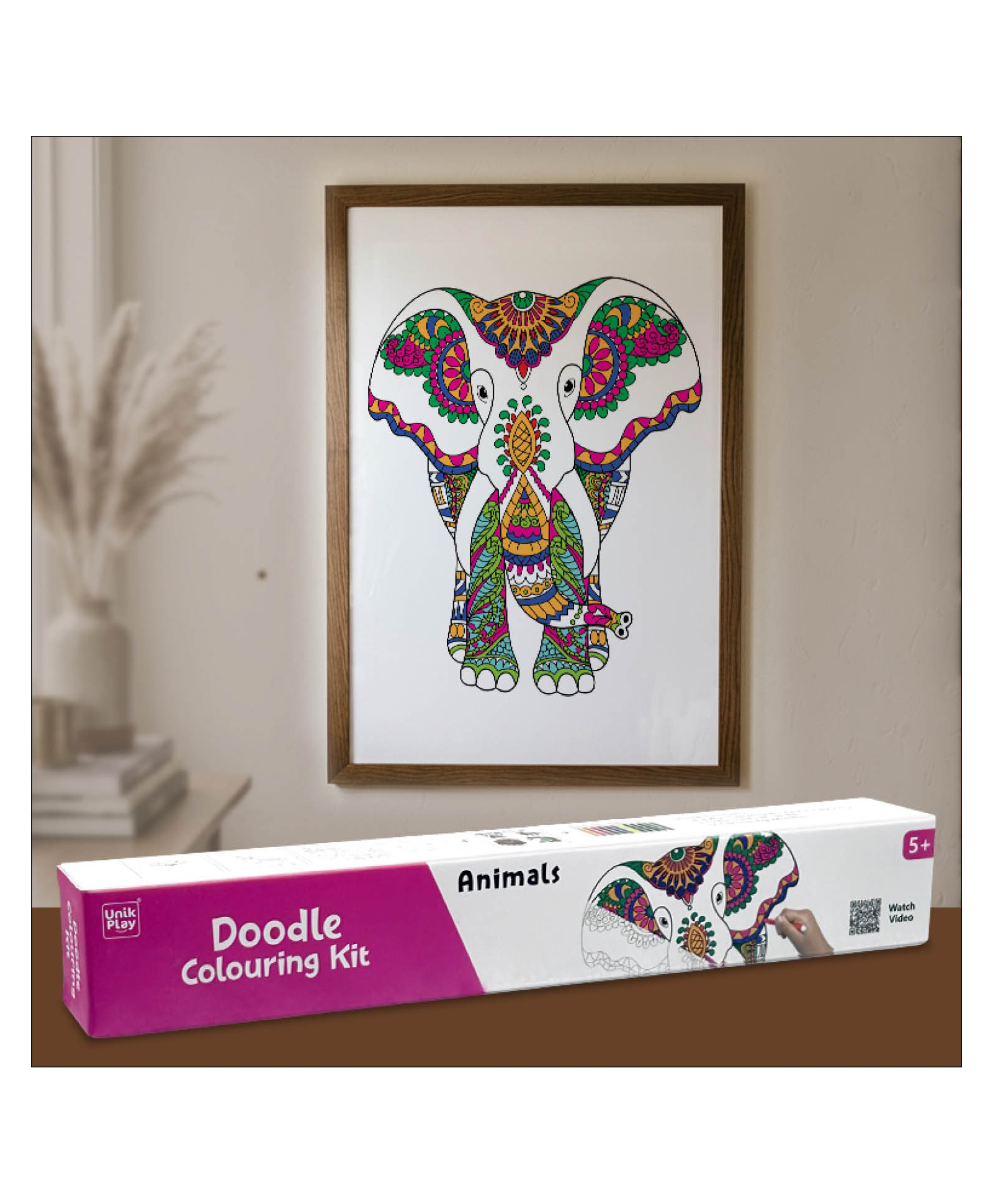 UnikPlay Doodle Colouring Kit for Kids | 4 Giant Colouring Posters & 12 Sketch Pens | DIY Art and Craft Set | Birthday & Return Gift | Travel Activity Toy for Boys & Girls Ages 5-10 Yrs Animals-image-42