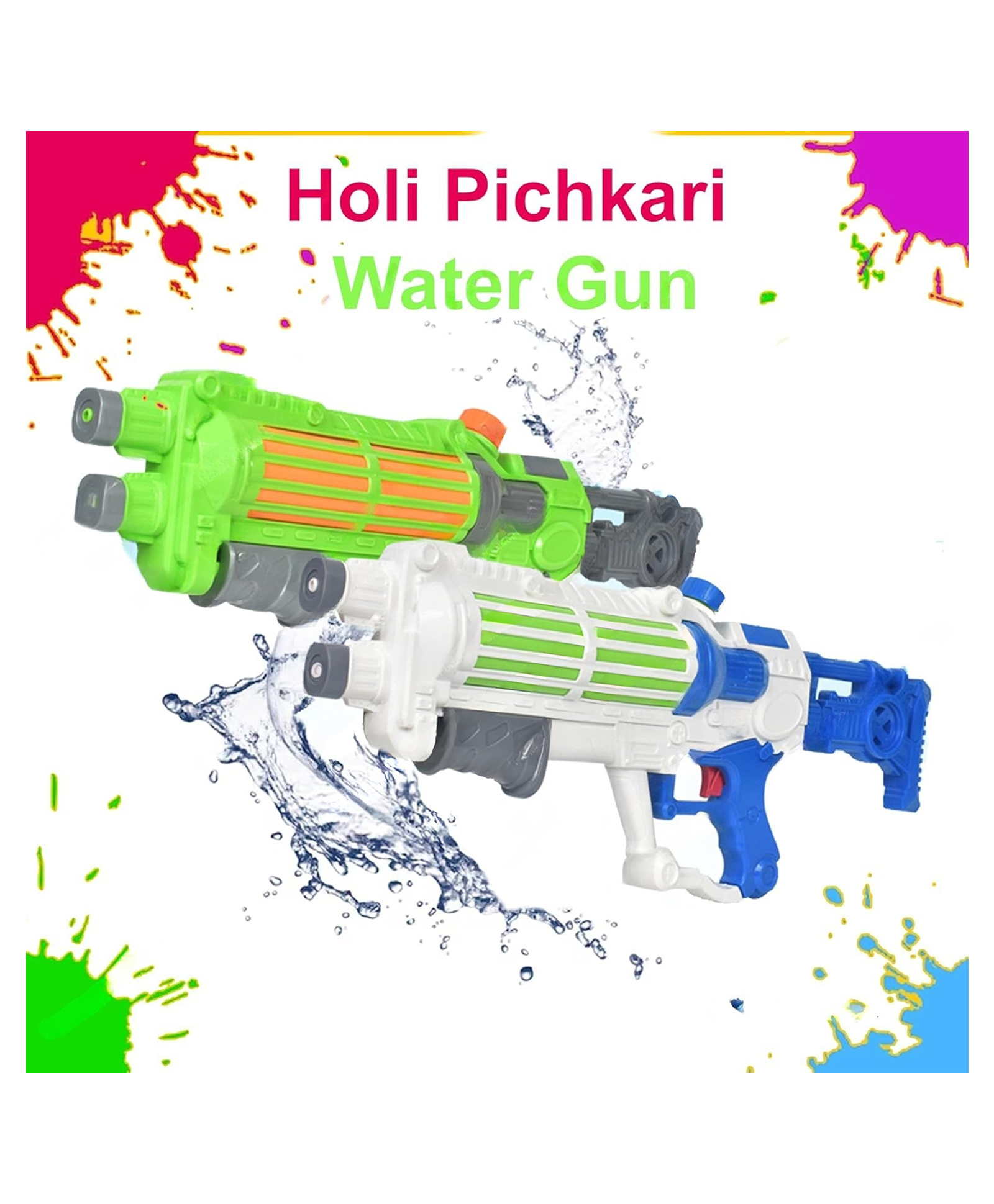 Lumo Brilliant Toys High Pressure Water Blaster Gun for Kids Age 4+, Dual Nozzle Spray, Easy Pump Action, Large Capacity Tank, Strong ABS Plastic Outdoor Summer Toy (Any 1 Random Color)-image-1