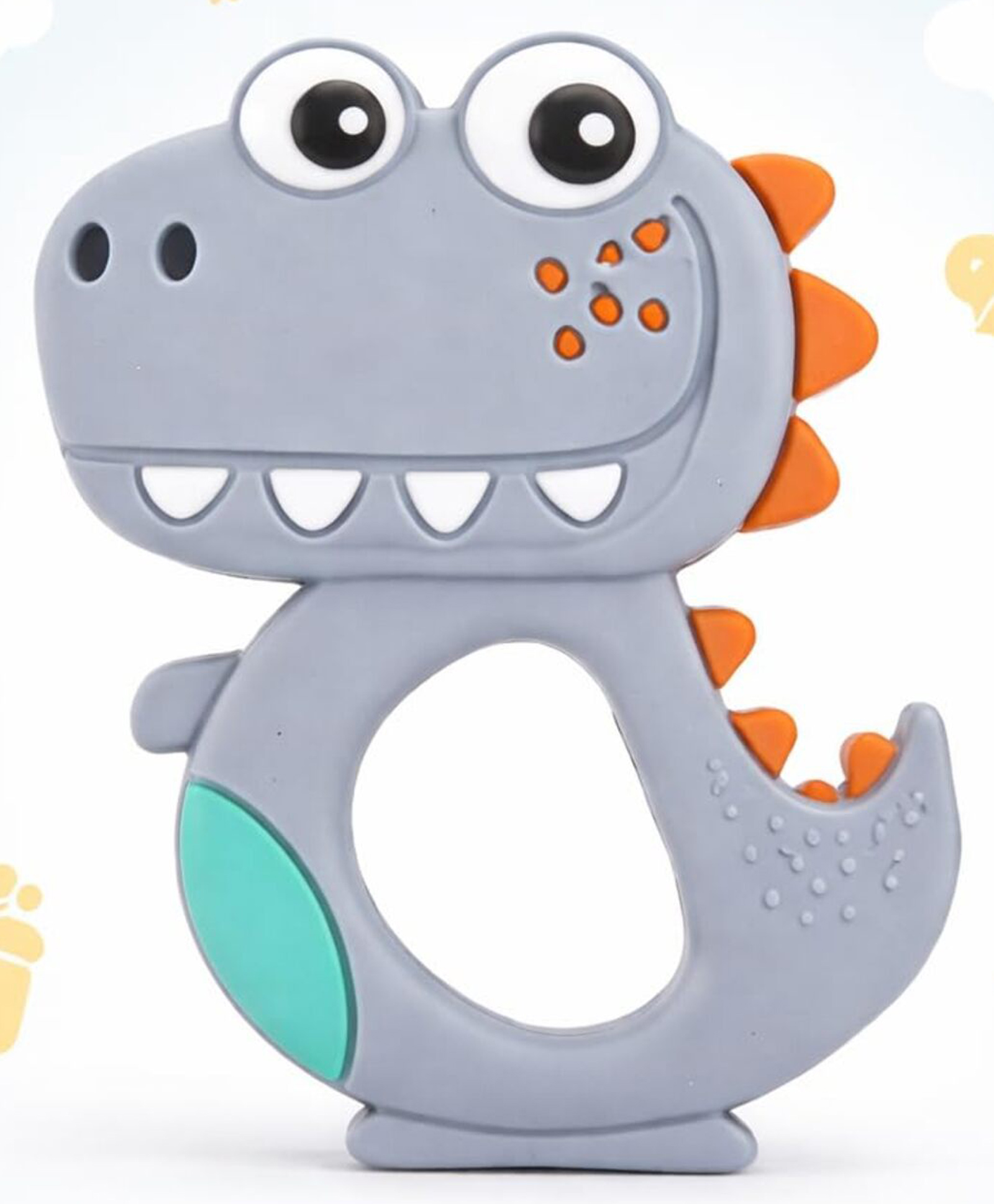 AEREX Dinosaur Shape Baby Teether | Soft Silicone BPA Free Natural Organic Nipple Teether - Grey-picture-23