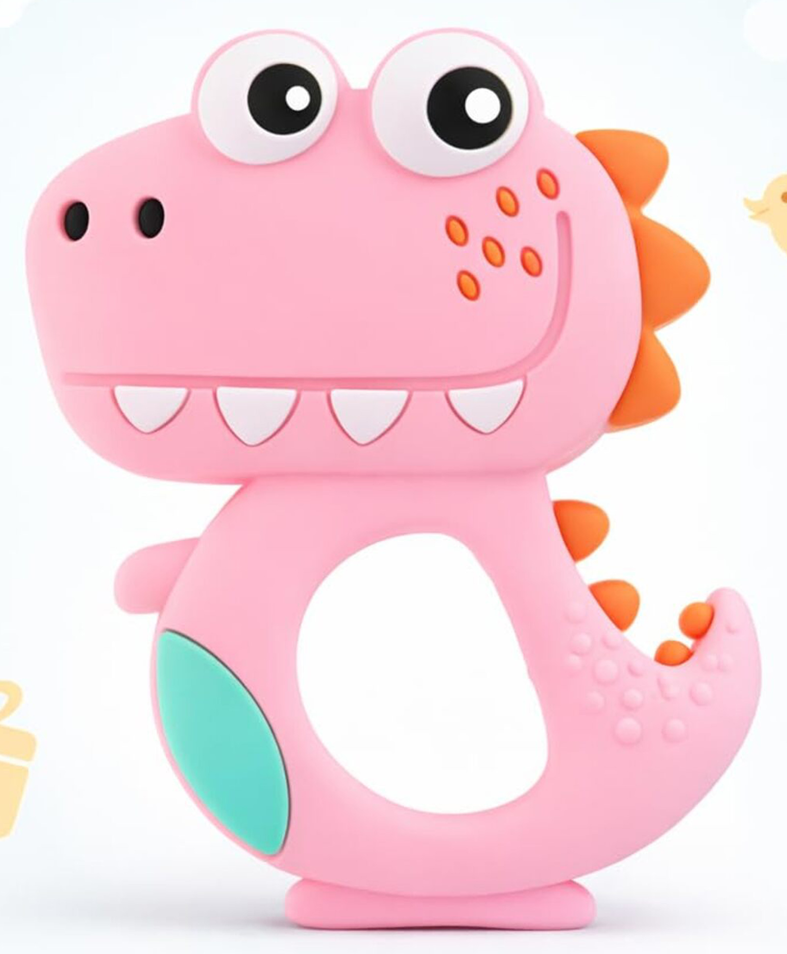 AEREX Dinosaur Shape Baby Teether | Soft Silicone BPA Free Natural Organic Nipple Teether - Pink-picture-23