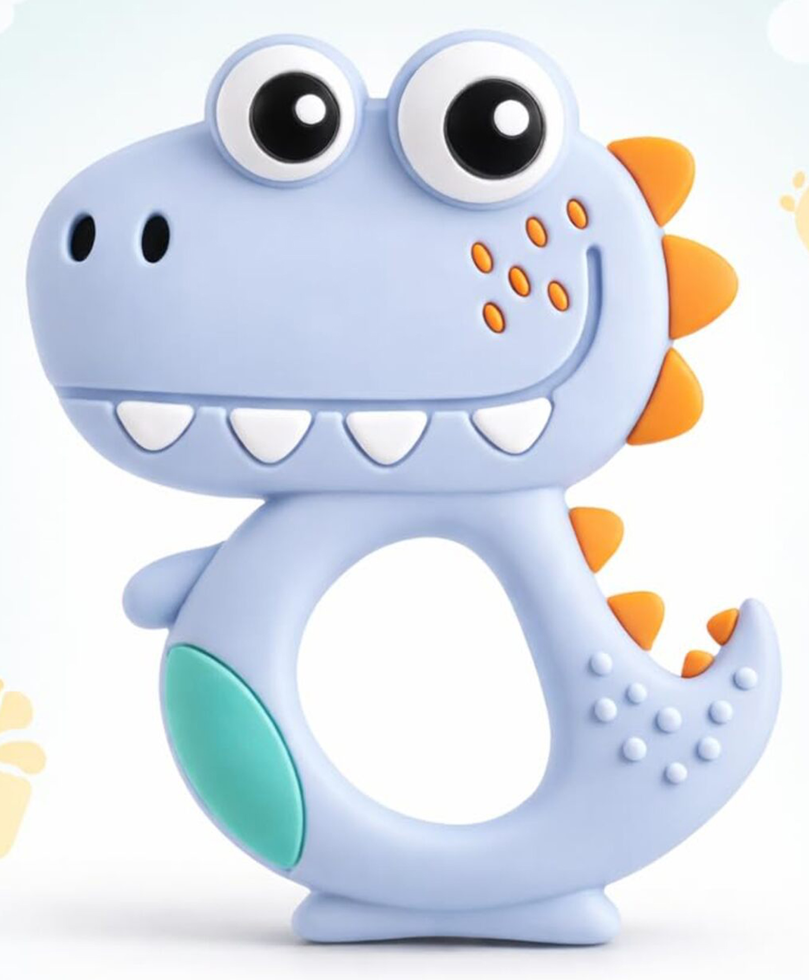 AEREX Dinosaur Shape Baby Teether | Soft Silicone BPA Free Natural Organic Nipple Teether - Blue-image-24