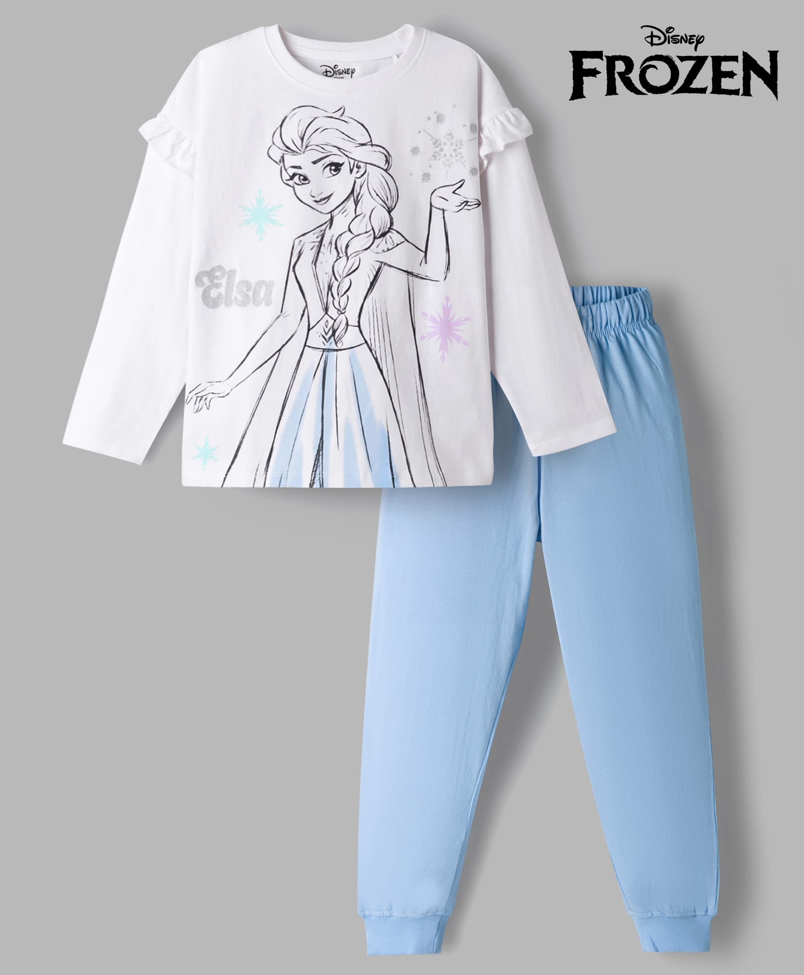 Primo Gino Disney 100% Cotton Knit Full Sleeves T-Shirt & Pyjama Night Suit With Disney Princess Frozen Graphic - Multicolor-image-29