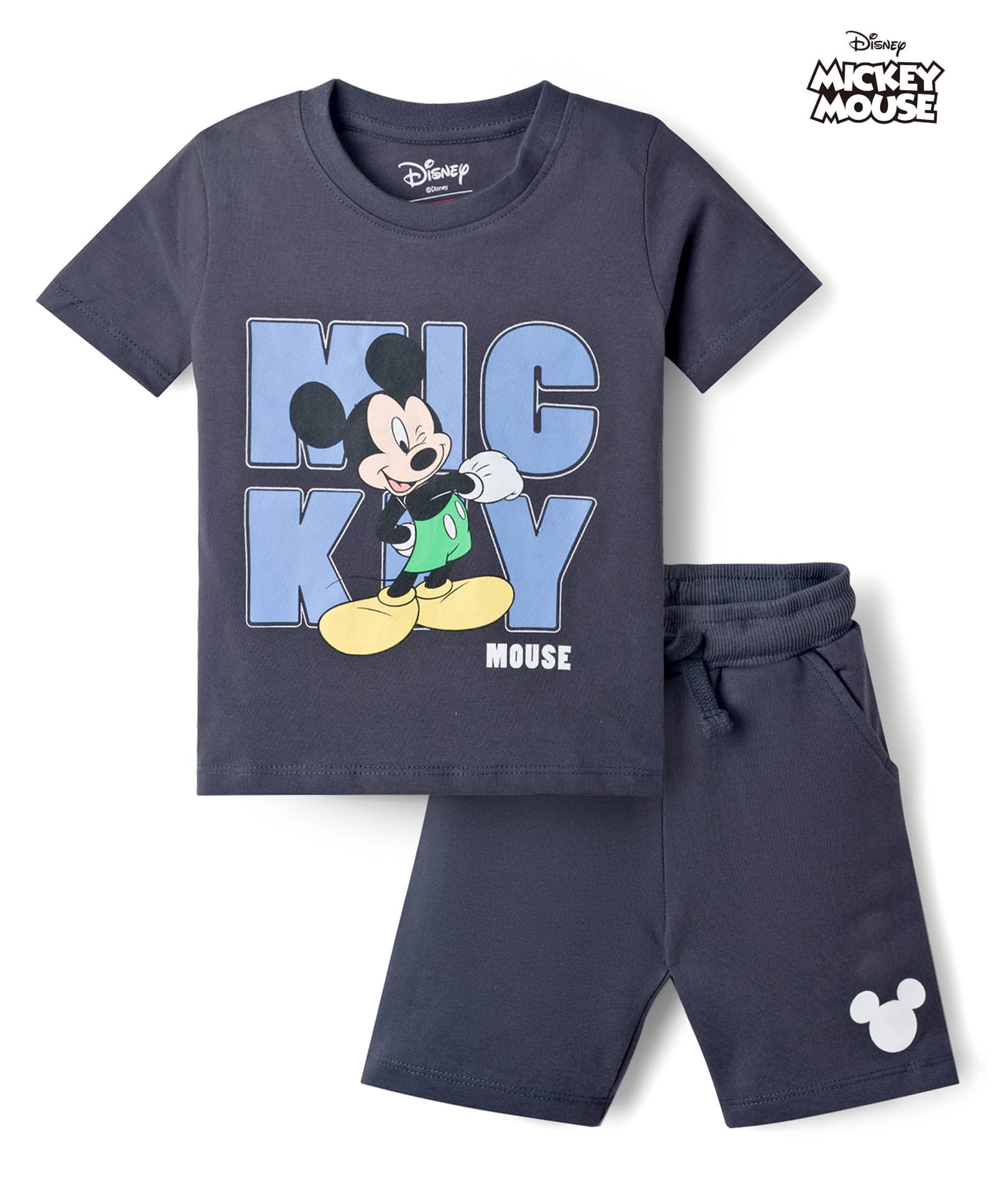 Babyhug Disney 100% Cotton Knit Half Sleeves T-Shirt & Shorts Set With Micky Mouse Graphics - Grey-picture-30