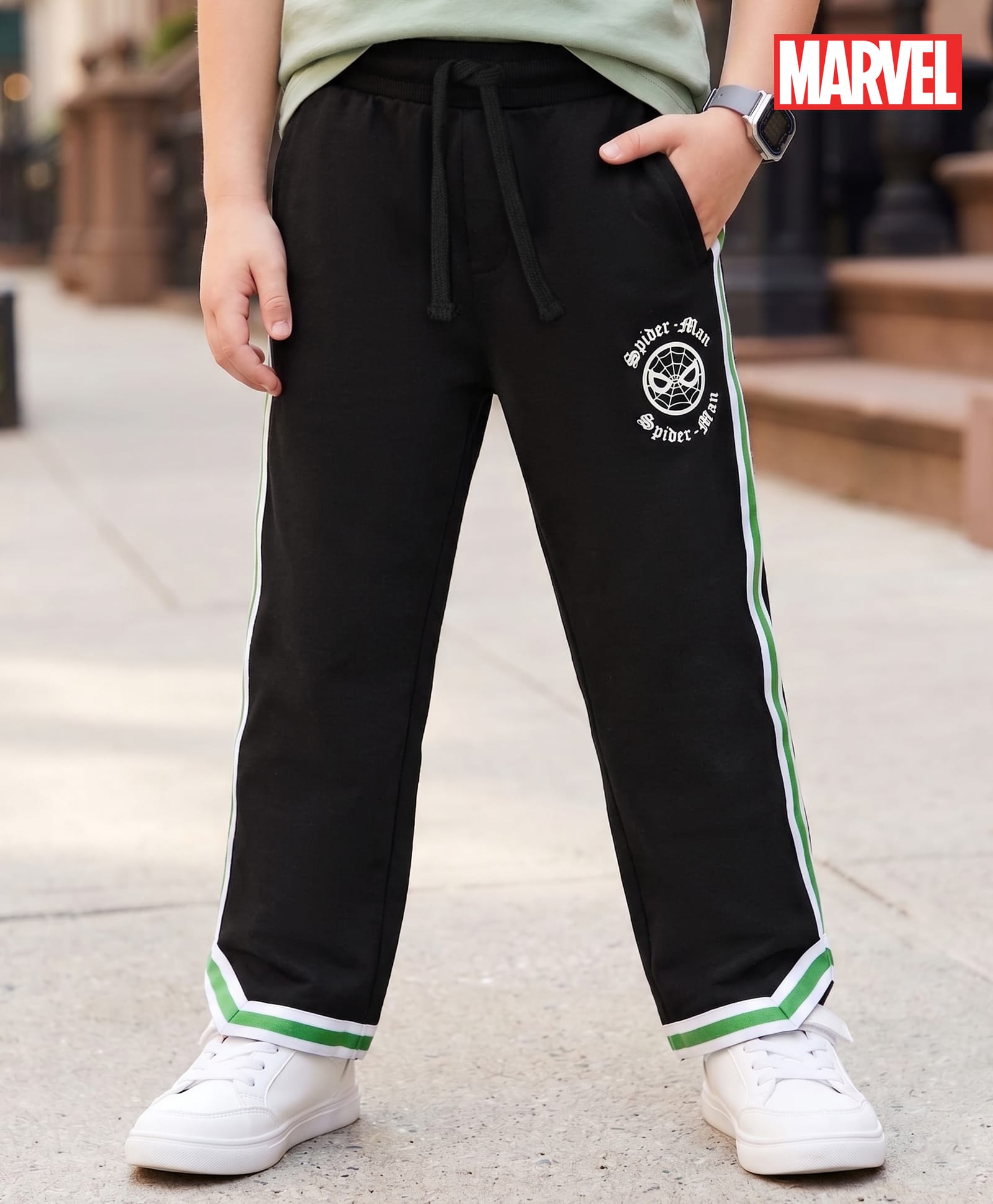 Pine Kids Marvel Single Jersey Knit Full Length Trackpant With Spider Man Graphic - Black-picture-11