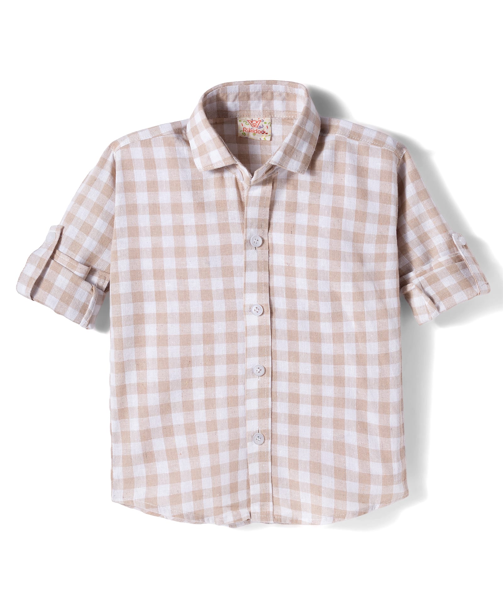 Rikidoos Cotton Woven Full Sleeves Checkered Shirt - Beige-picture-13