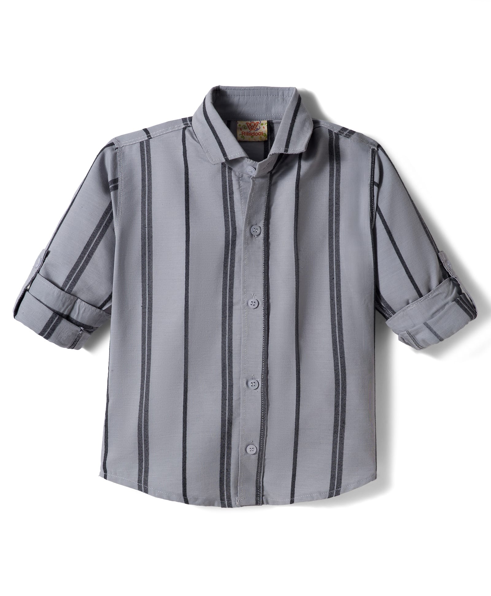 Rikidoos Cotton Woven Full Sleeves Striped Shirt - Grey-image-23