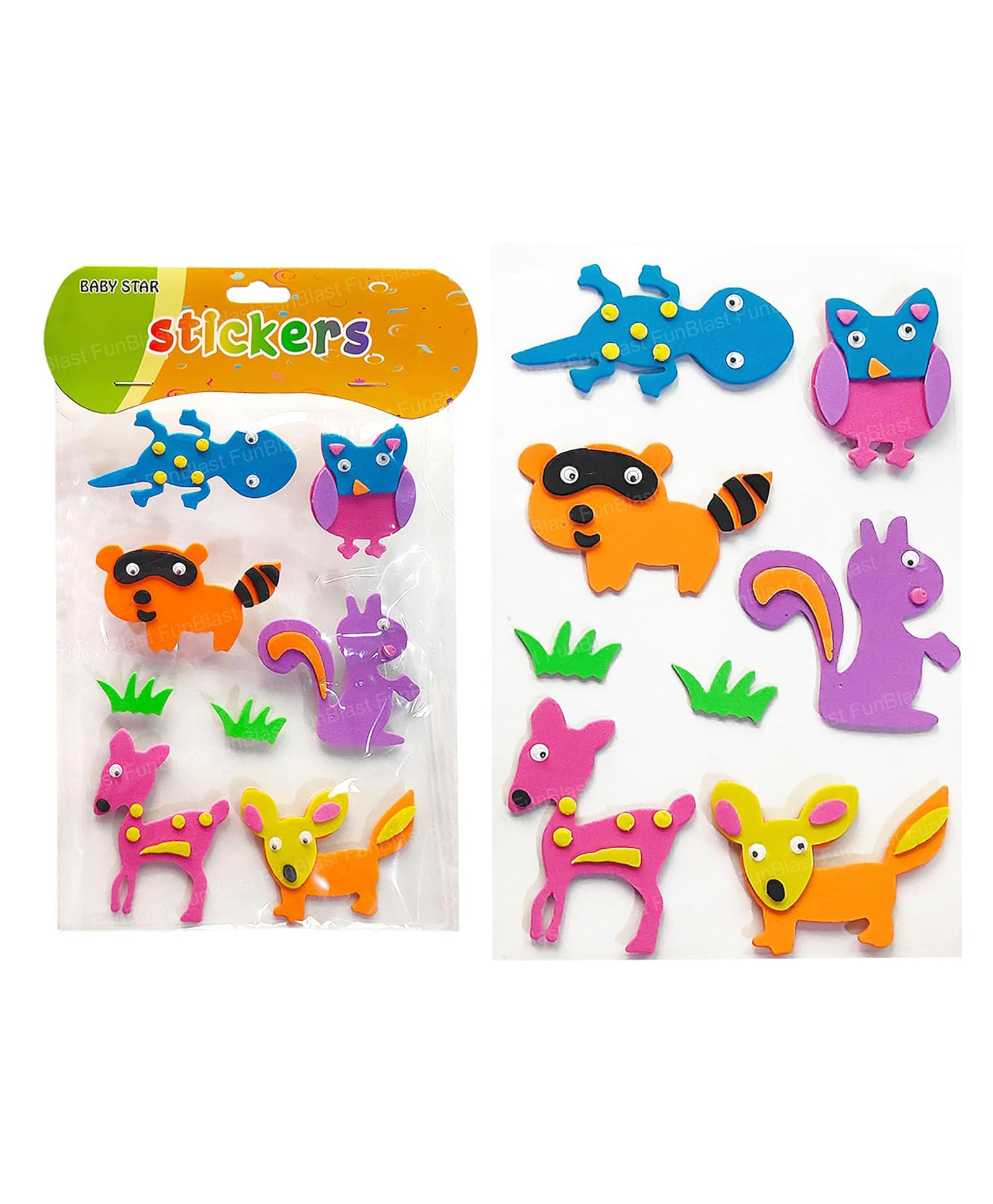 FunBlast Forest Animal Shape 3D Self Adhesive Puffy Stickers for Decoration Pack of 8 Stickers (Multicolor)-image-10