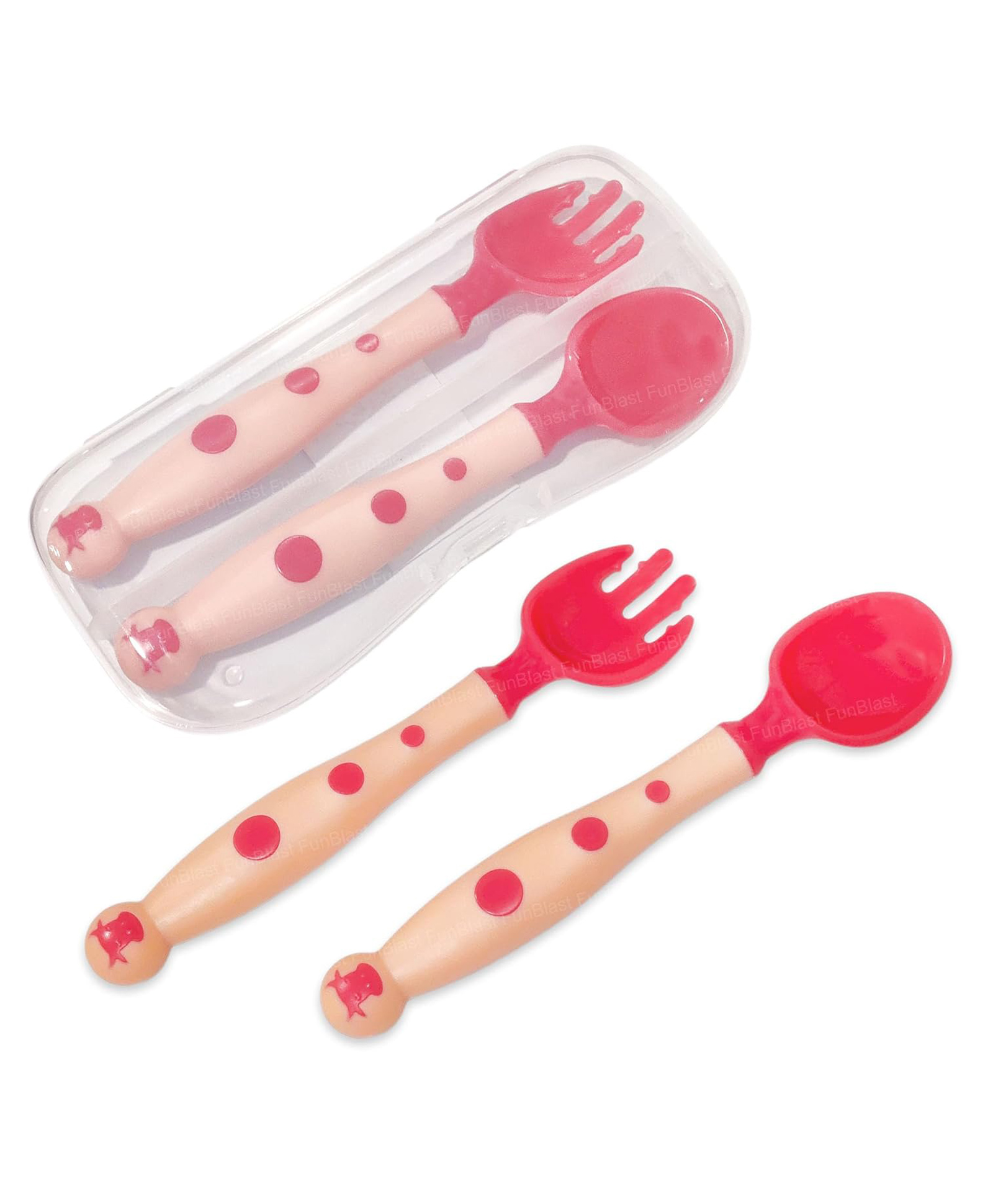 FunBlast Baby Feeding Spoons and Fork Set in Case for Babies (Pink)-image-38